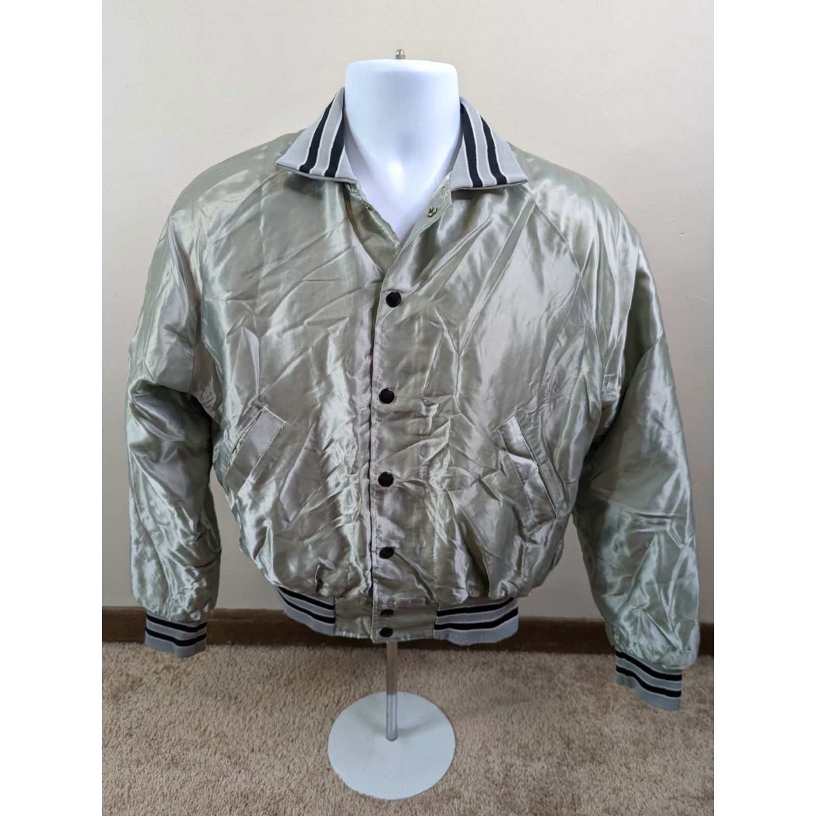Vintage VINTAGE Hilton Jacket Satin Bomber Varsity Silver Men’s Size S Size US S / EU 44-46 / 1 - 2 Thumbnail