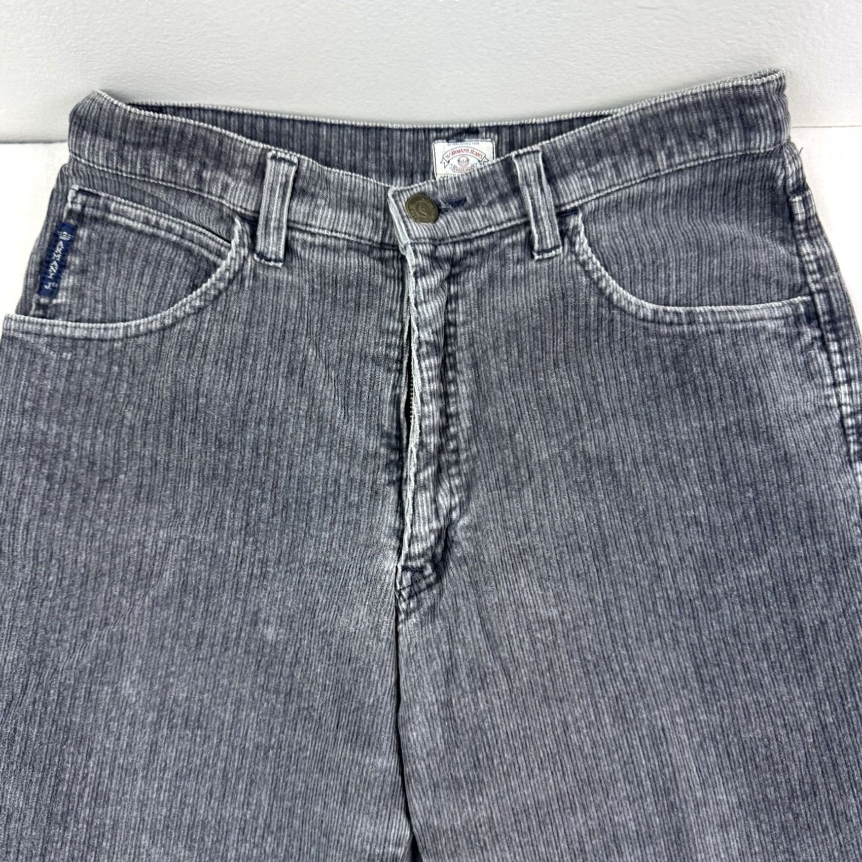Armani VINTAGE Armani Corduroy Pants Womens 29 Gray Hipster Tapered 1980s Jeans Size 29" - 2 Thumbnail
