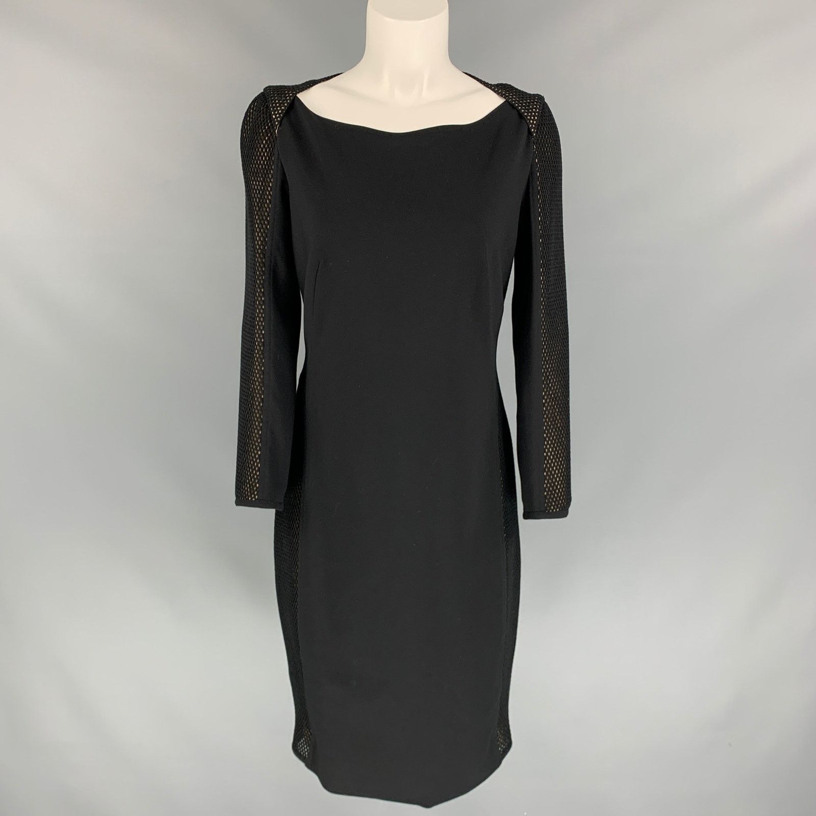 Akris AKRIS Black Mesh Viscose Blend Below Knee Sheath Dress Size M / US 6-8 / IT 42-44 - 1 Thumbnail