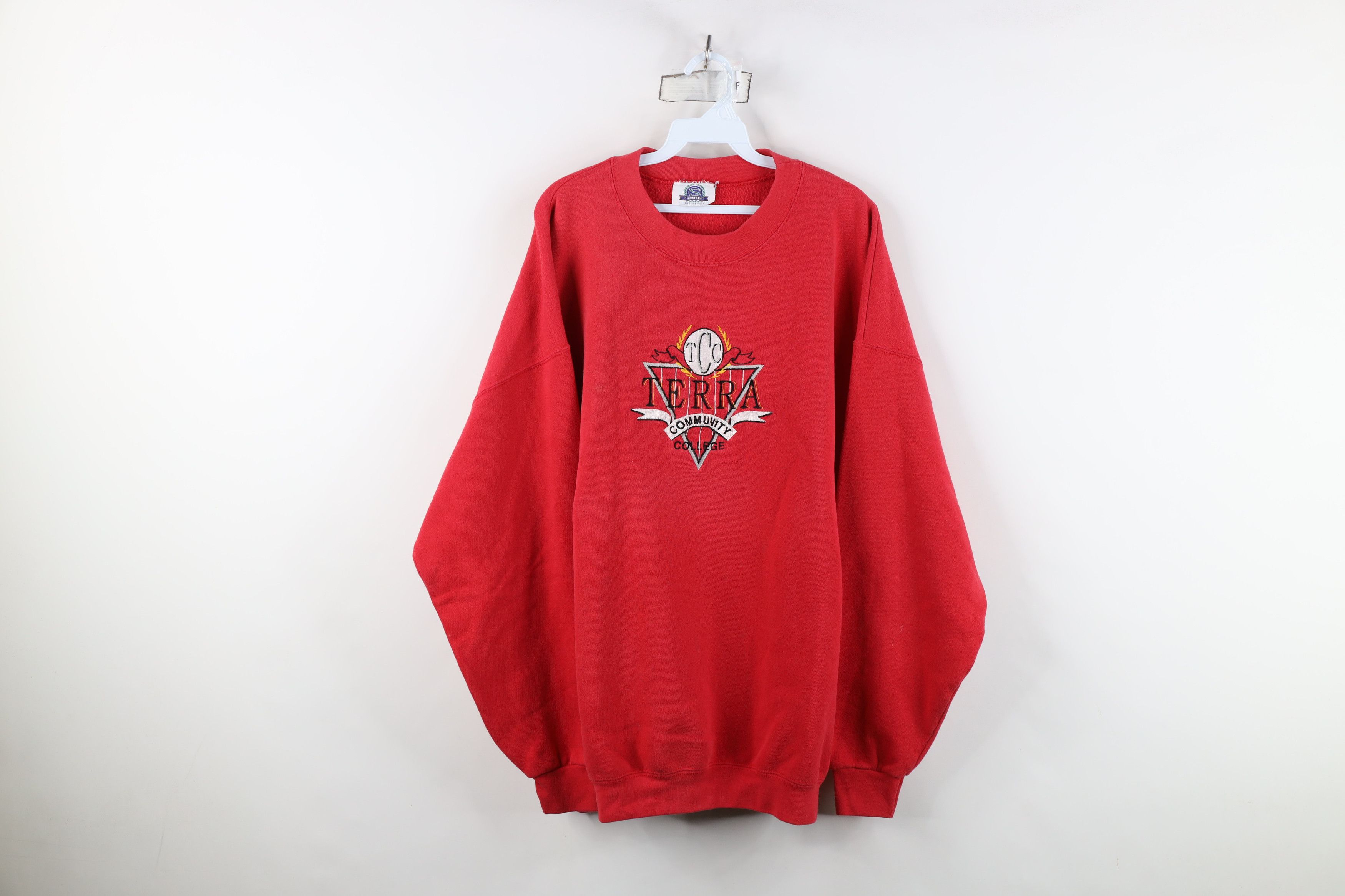 Vintage Vintage 90s Terra Community College Sweatshirt USA Red Size US XXL / EU 58 / 5 - 1 Thumbnail