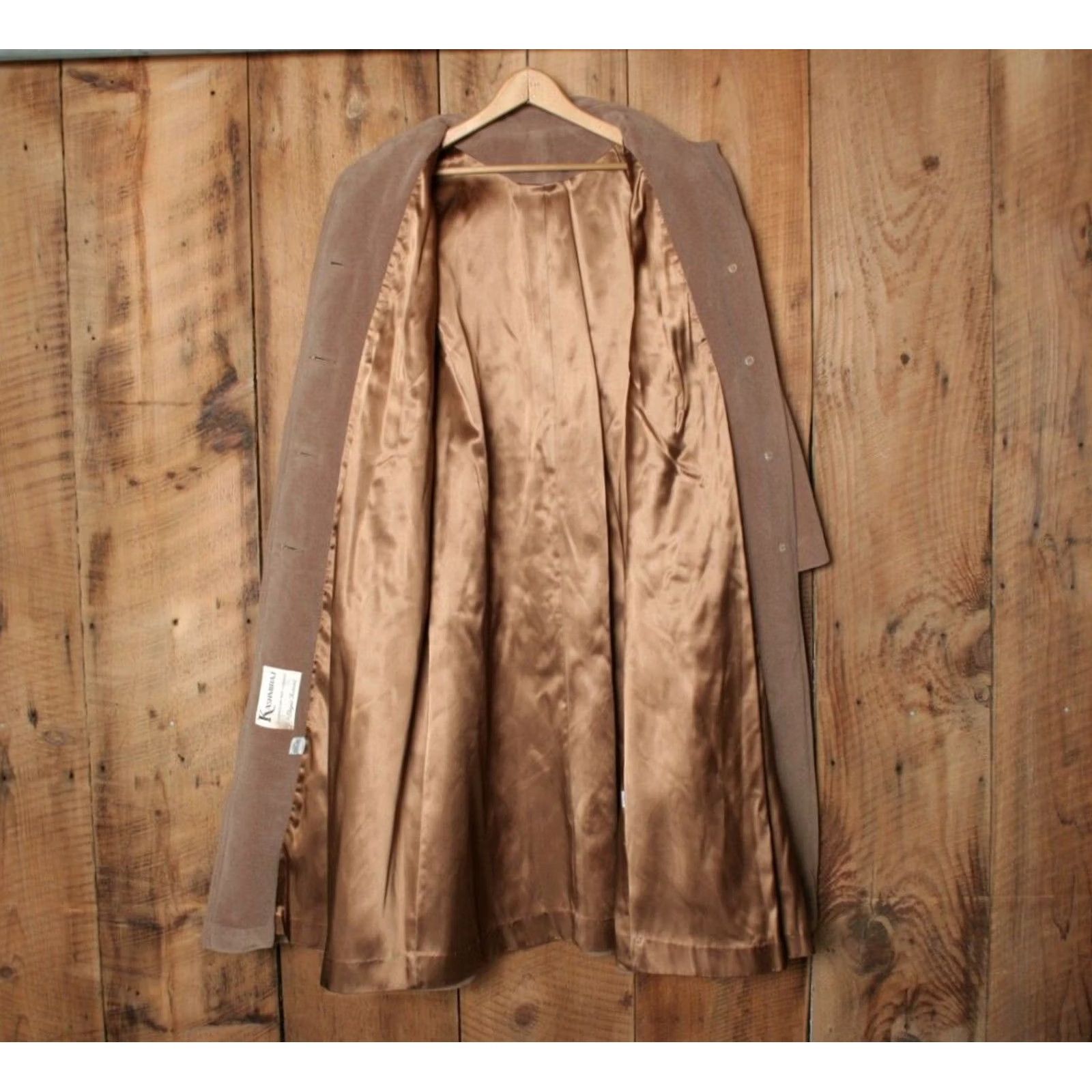 Camel VINTAGE Elegant Fashions Camel Brown Kashmiraj Velour Belted Overcoat M Brown Coat Womens Long Button, Size M Size M / US 6-8 / IT 42-44 - 7 Thumbnail