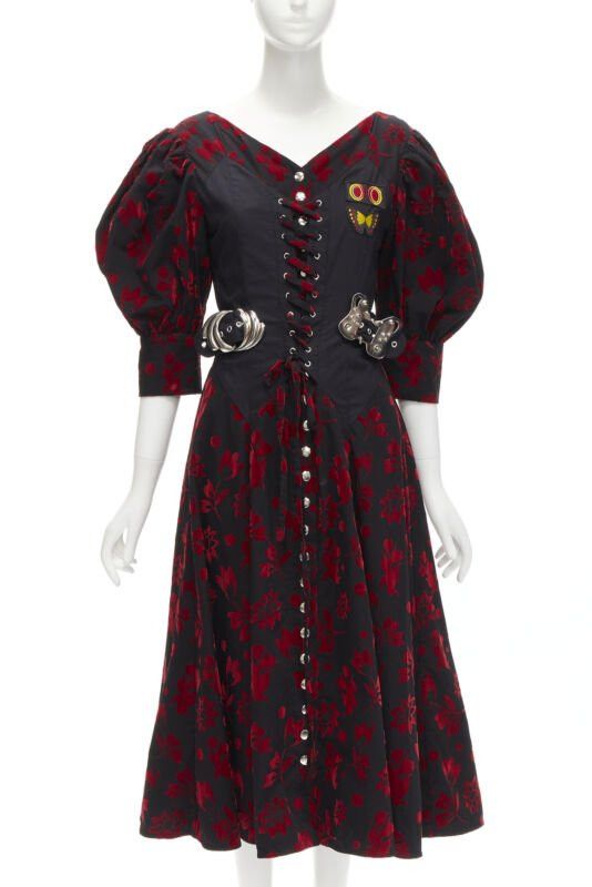 Chopova Lowena CHOPOVA LOWENA red velvet floral butterfly hook black corset Victorian dress S Size XS / US 0-2 / IT 36-38 - 1 Thumbnail