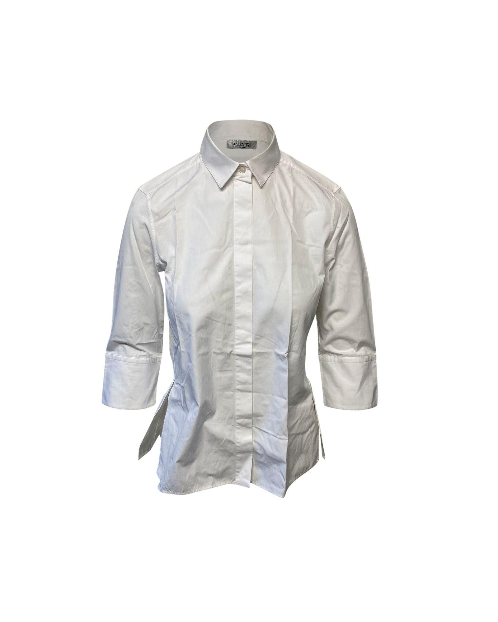 image of Valentino Flared Cotton Blouse in White, Women's (Size Small)