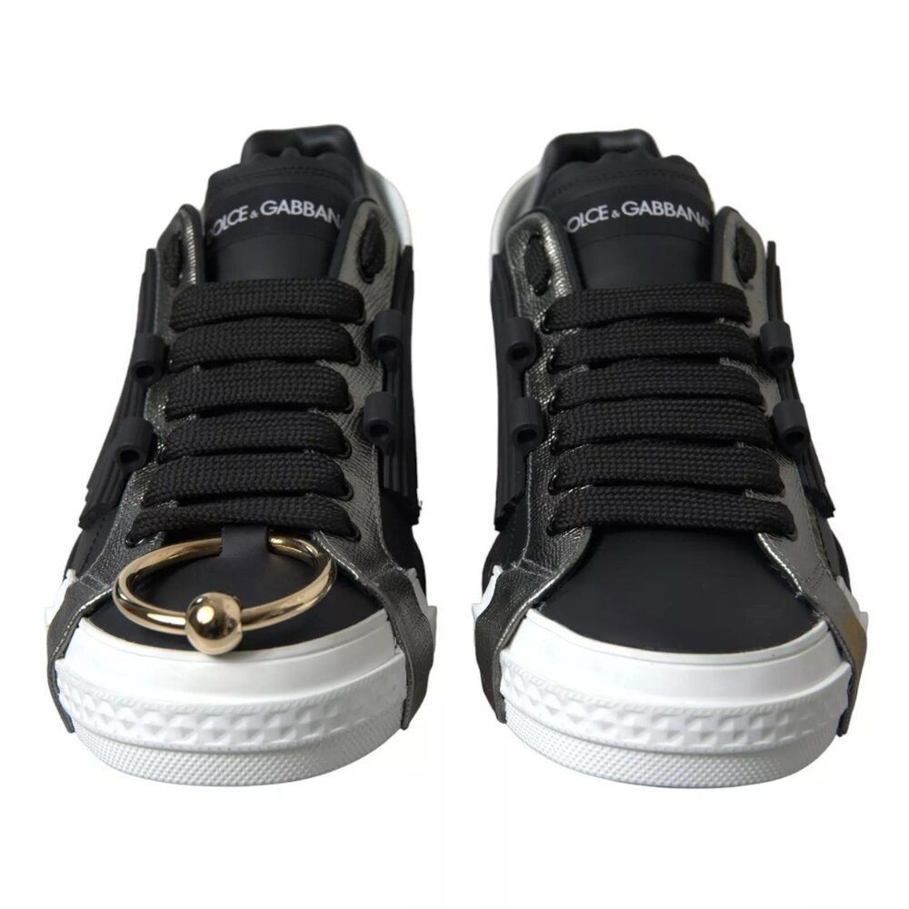 Dolce & Gabbana Dolce & Gabbana Black Leather Low Top Sneakers Portofino Sho Size US 11 / EU 44 - 3 Thumbnail