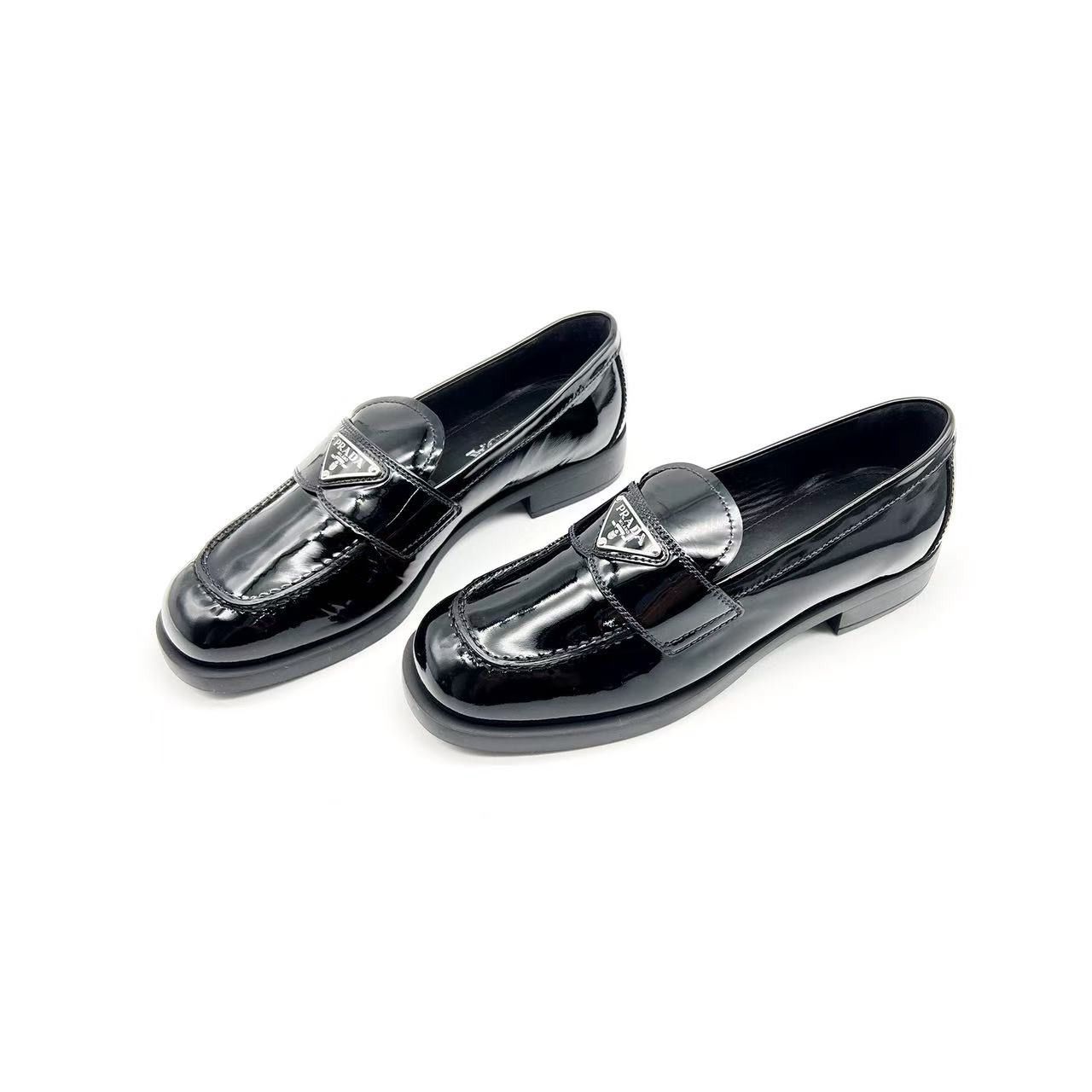 Prada Prada Lacquer Patent Leather Cross Round Toe Loafers Size US 8 / IT 38 - 3 Thumbnail