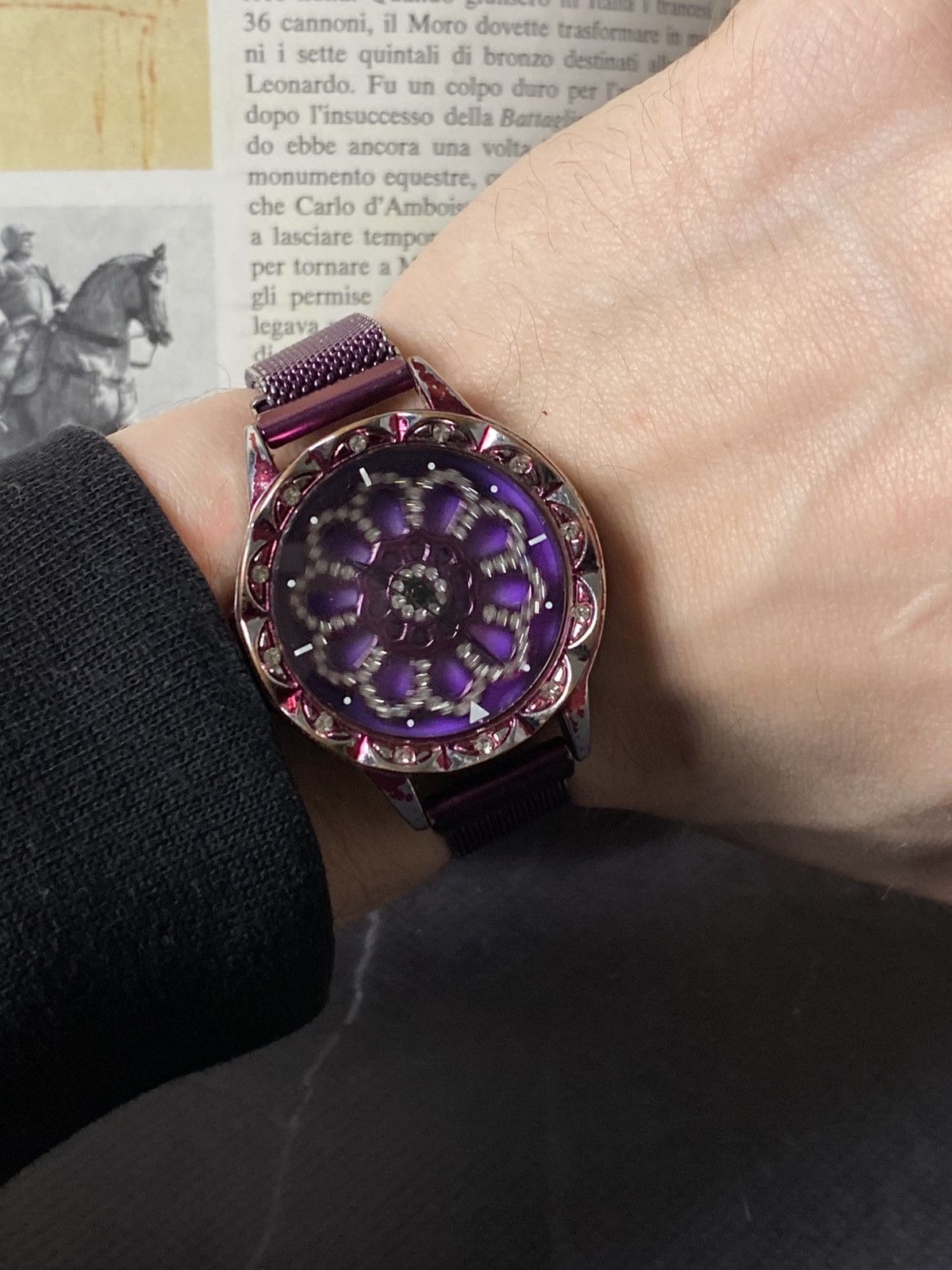 Japanese Brand Luxury Purple Spinning Flower Dial Magnetic Mesh Watch Size ONE SIZE - 7 Thumbnail