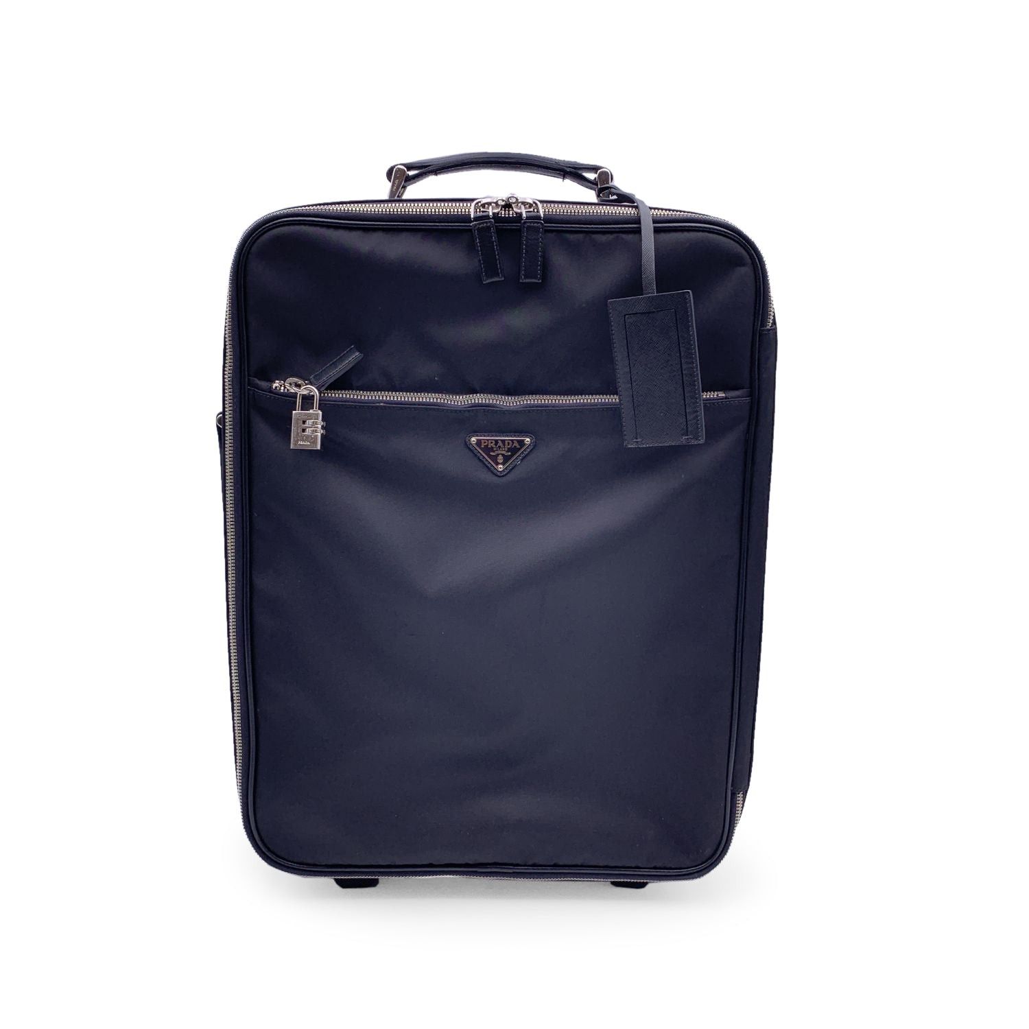 image of Prada Black Nylon Rolling Suitcase Trolley Luggage Travel Bag, Women's