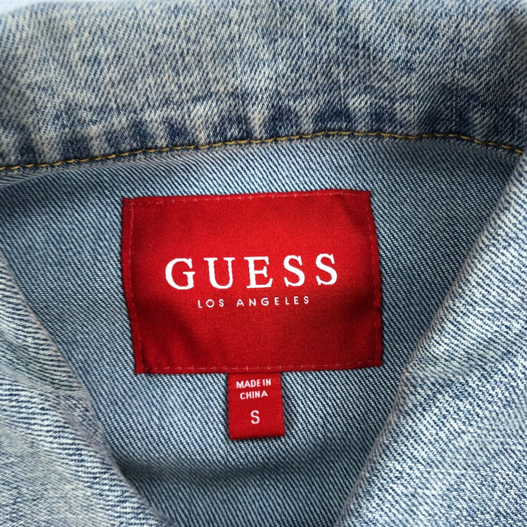 Guess VINTAGE GUESS Blue Denim Jacket Mens S Stretch Jeans Style Biker USA Classic 80s/90s? Size US 29 - 3 Thumbnail
