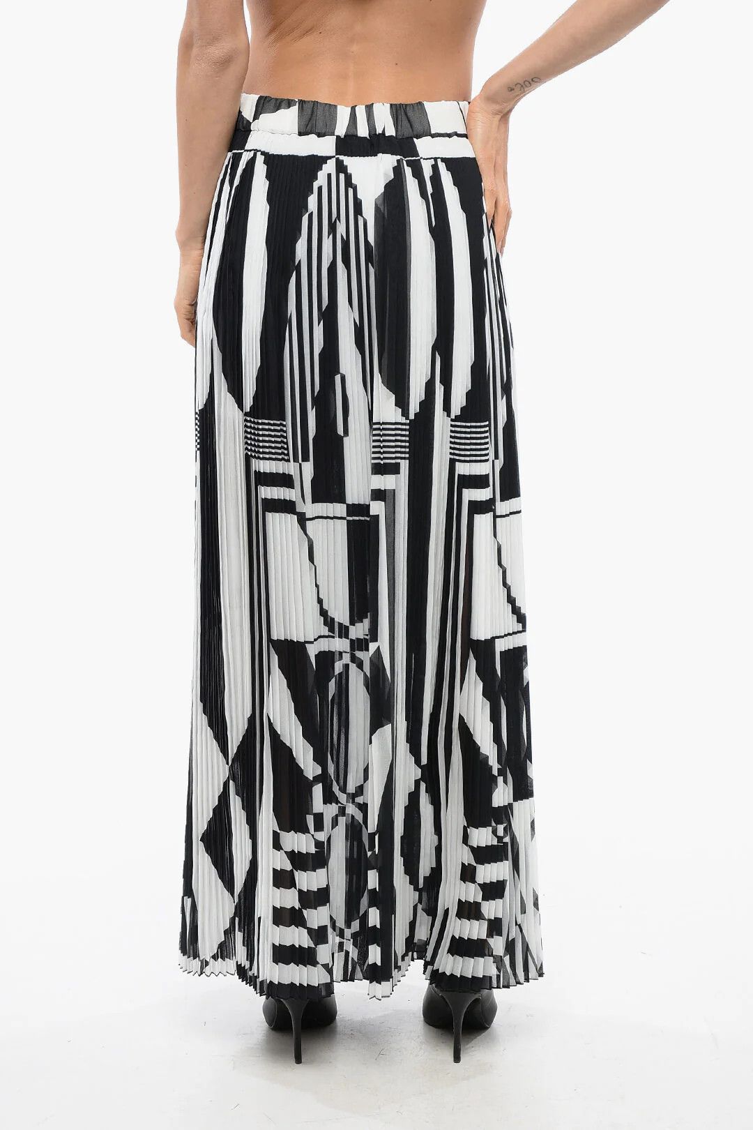 Balmain og1mm0326 Pleated Longuette Skirt in White/Black Size 32" / US 10 / IT 46 - 2 Thumbnail