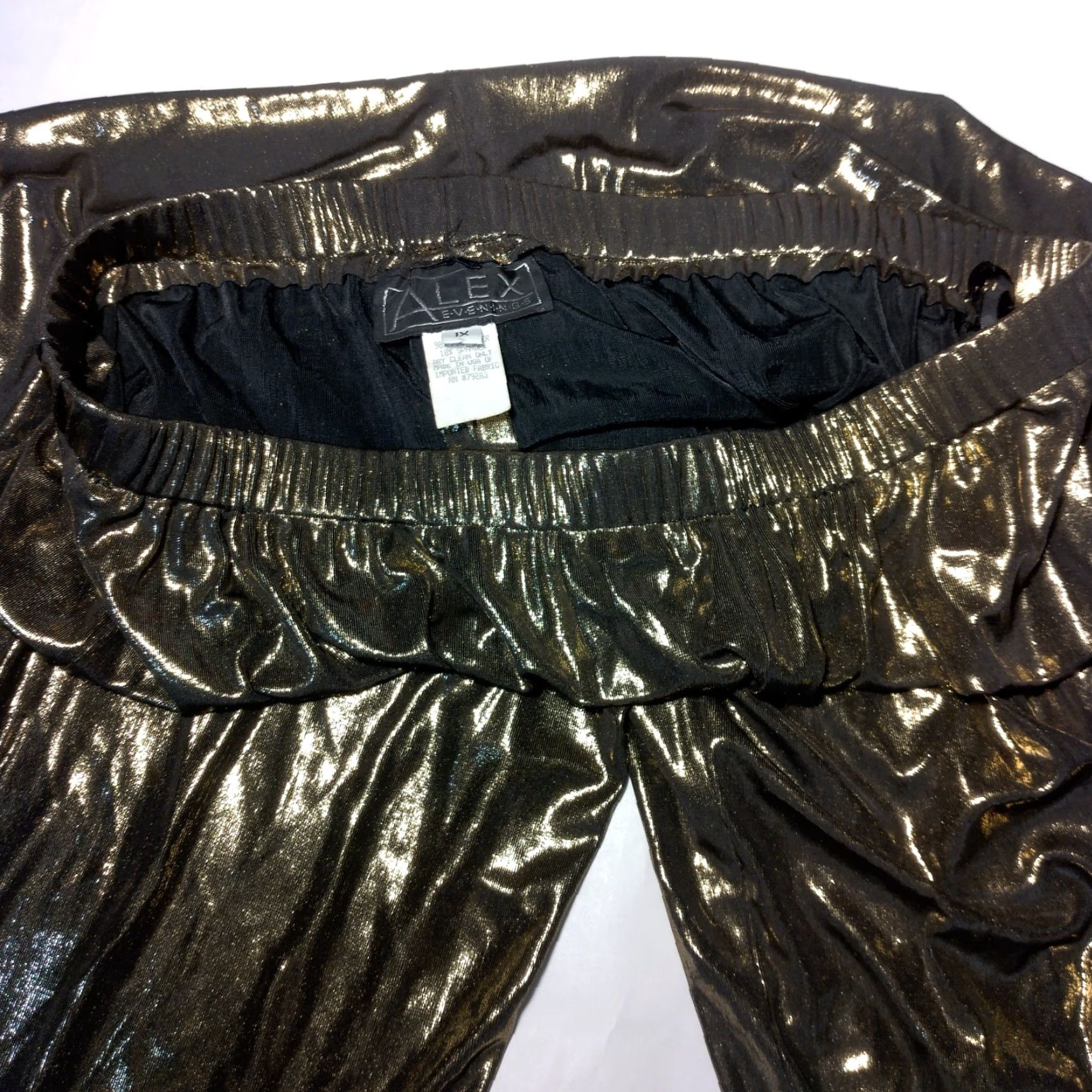 Alex Evenings VINTAGE Alex Evenings Wide-Leg Pants Dress Pants Women 1X Black Gold Metallic Elastic Waist Party Wedding Formal Holiday 90s Mens? Size 40" / US 18 - 7 Thumbnail