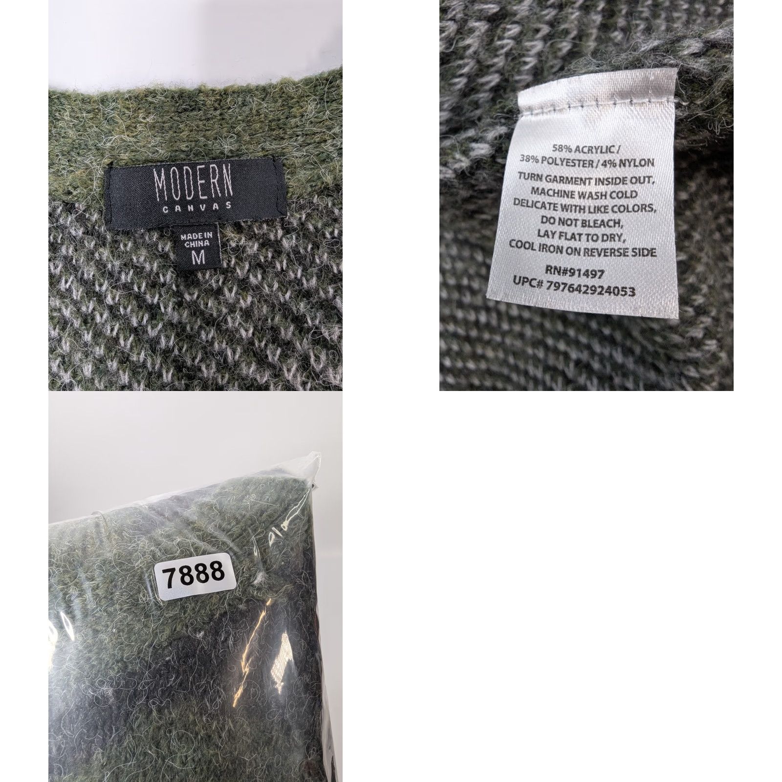 Vintage Modern Canvas Cardigan Women M Green Gray Camo Open Front Sweater Size M / US 6-8 / IT 42-44 - 8 Thumbnail