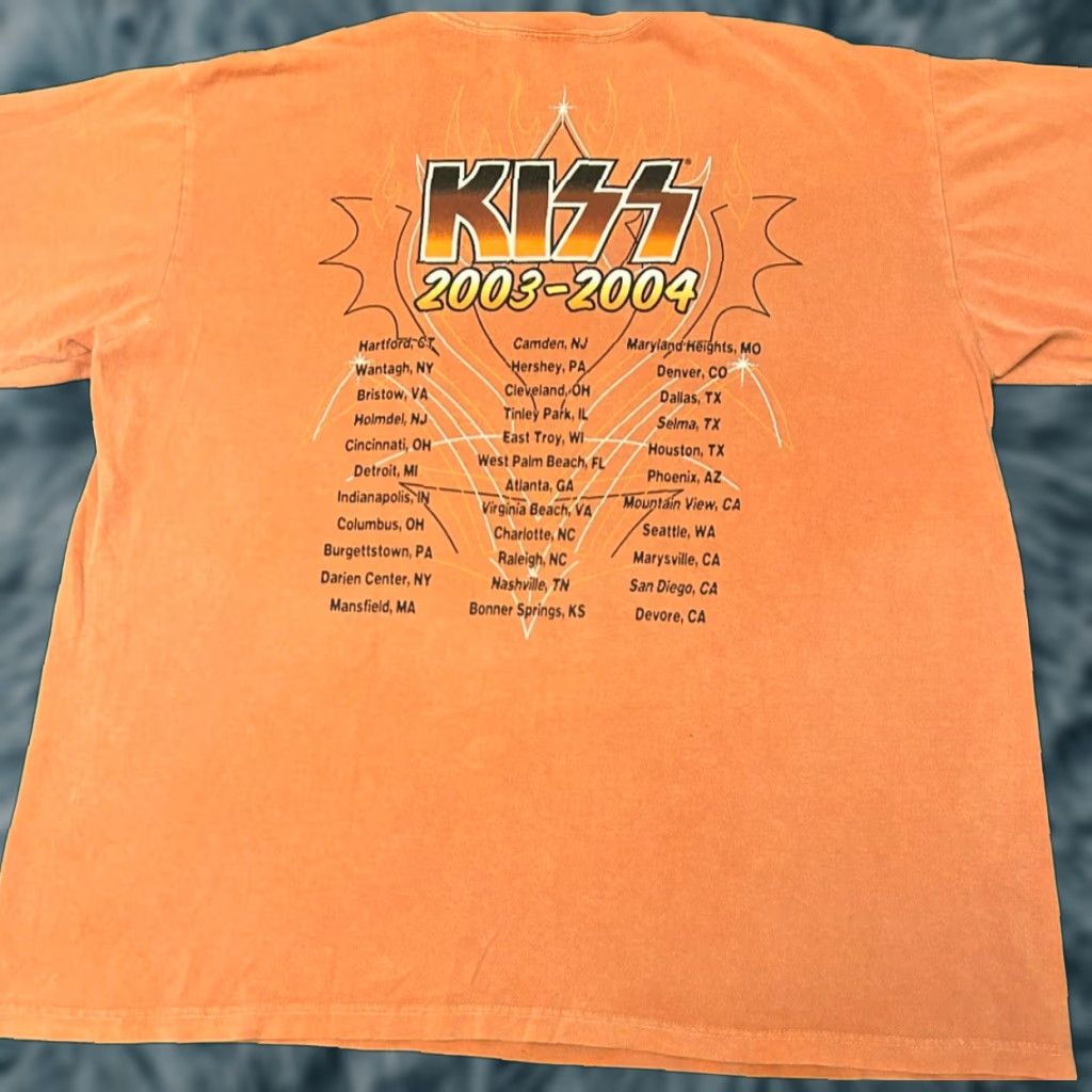 Vintage VINTAGE Kiss Band Tee Kustom Shop 2003 2004 Tour Hot Rod Shirt Mens XL Orange 90s Band Music Rock USA Mens Size US XL / EU 56 / 4 - 1 Thumbnail