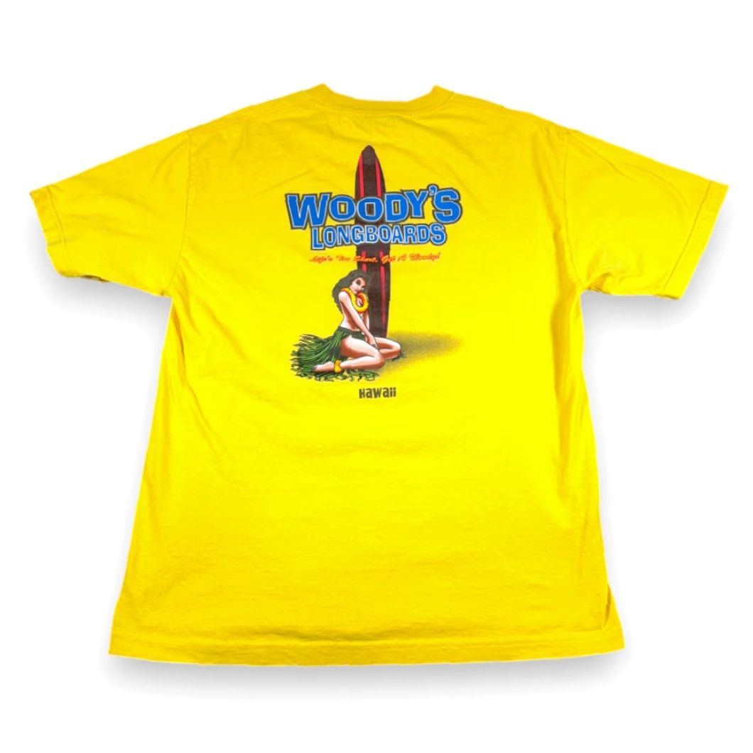 AAA VINTAGE Woodys Longboards Shirt Adult LARGE Yellow Hawaii Surfing Hula Girl Funny Y2K Size US L / EU 52-54 / 3 - 2 Thumbnail