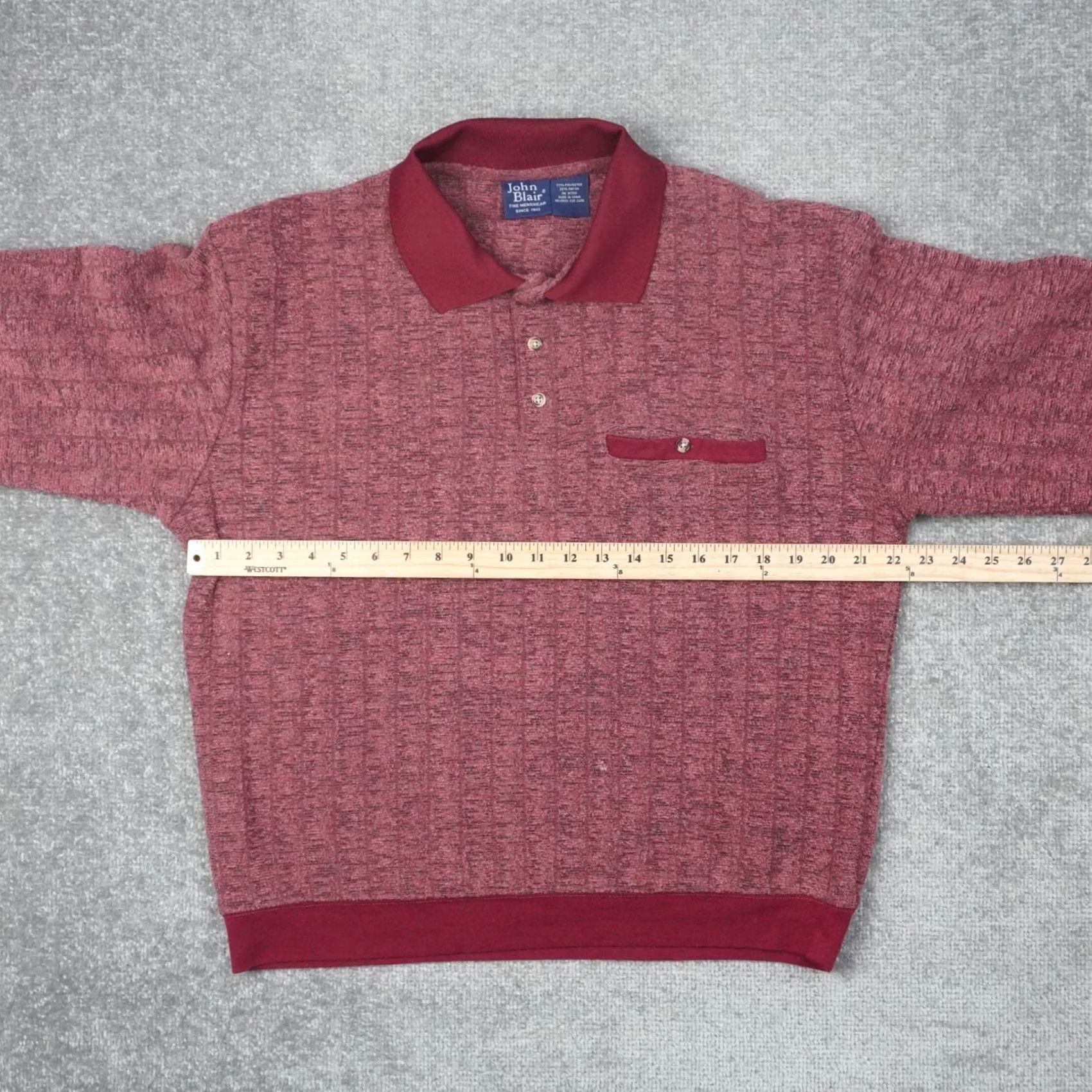 Blair VINTAGE John Blair Shirt Mens Large Retrob Burgundy Collared Button-Up Geometric Long Sleeve Casual Seasonal Clothing Size US L / EU 52-54 / 3 - 4 Thumbnail