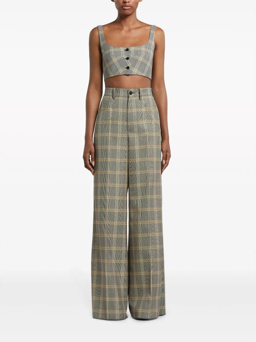 Marni o1w1db10125 Check Pattern Palazzo Pants in Black/Yellow Size 27" / US 4 / IT 40 - 2 Thumbnail