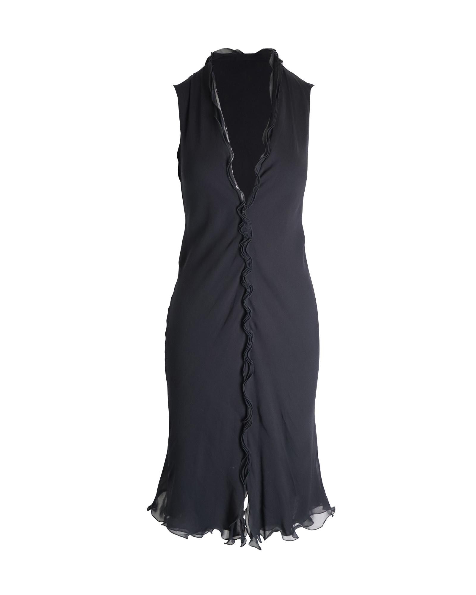 Image of Giorgio Armani Sleeveless Ruffled Midi Dress In Black Silk, Women's (Size Small)