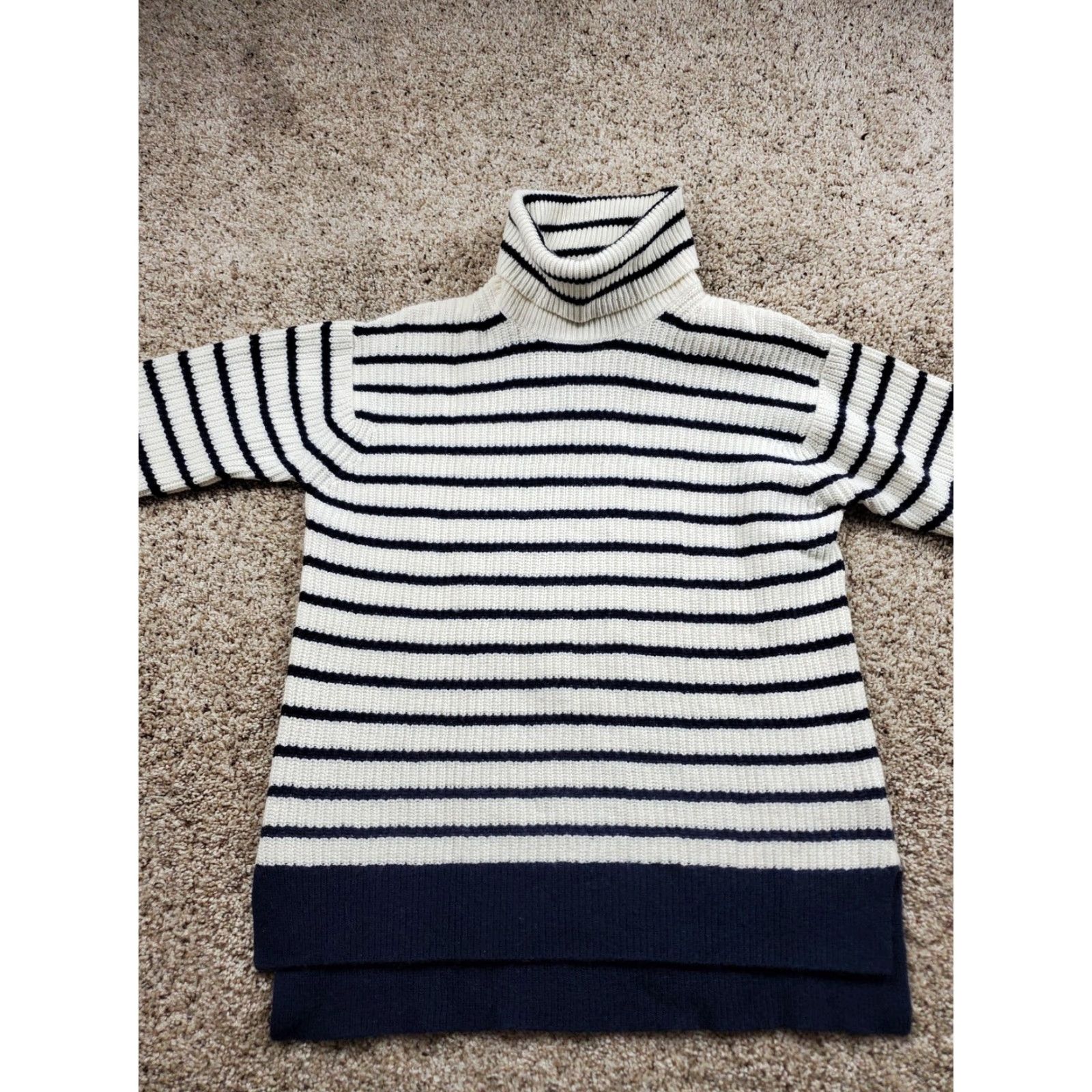 J.Crew J.Crew Sweater Womens Medium Navy White Stripe Wool Blend Turtleneck Pullover Size M / US 6-8 / IT 42-44 - 3 Thumbnail