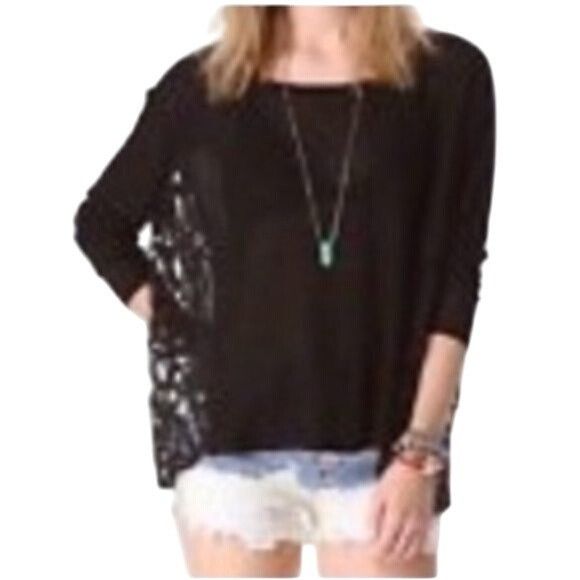 Free People NWT Free People Black Lace Inset Slouchy Linen Blend Top | B Size S / US 4 / IT 40 - 7 Thumbnail