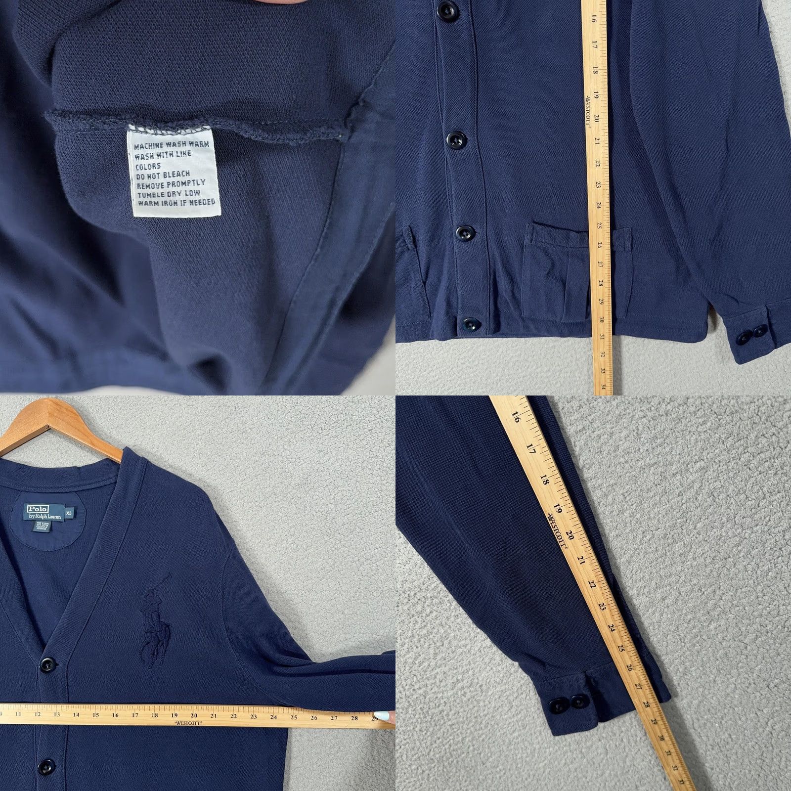 Polo Ralph Lauren VINTAGE Polo by Ralph Lauren Cardigan Mens XL Blue Cotton Logo Sweater Size US XL / EU 56 / 4 - 8 Thumbnail