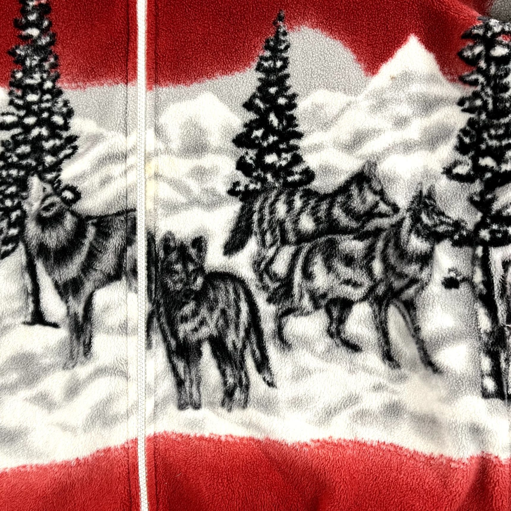 Blair BLAIR Sweater Jacket Womens Large Red White Wolf Wolves Nature AOP Fleece 90s Size L / US 10 / IT 46 - 2 Thumbnail