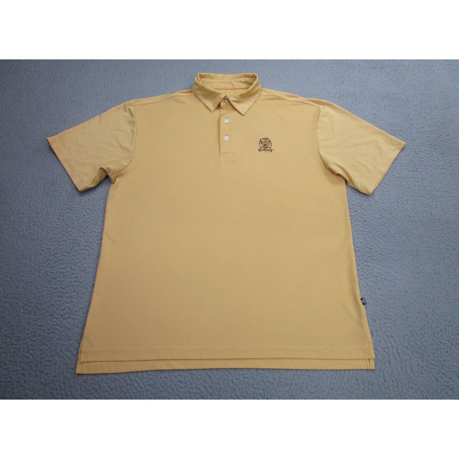 Vintage Straight Down Polo Shirt Mens L Yellow Beige Pattern Solid Jersey Polyester Golf Button Collared Short Sleeve Vintage No Size US L / EU 52-54 / 3 - 2 Thumbnail