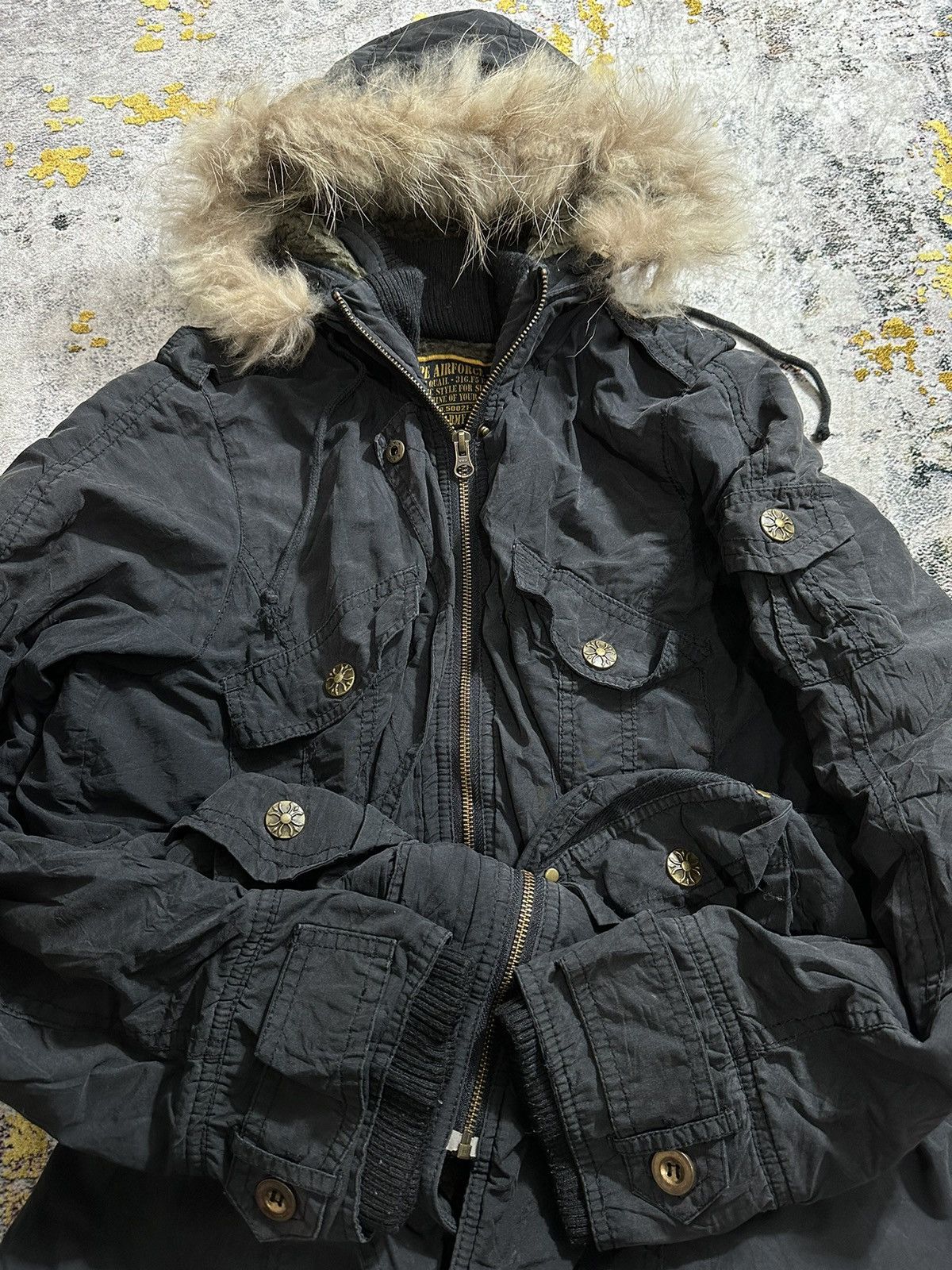 Le Grande Bleu (L.G.B.) TYPE AIRFORCE -07 FAUX FUR JACKET IF SIX WAS NINE LGB STYLE Size US L / EU 52-54 / 3 - 5 Thumbnail