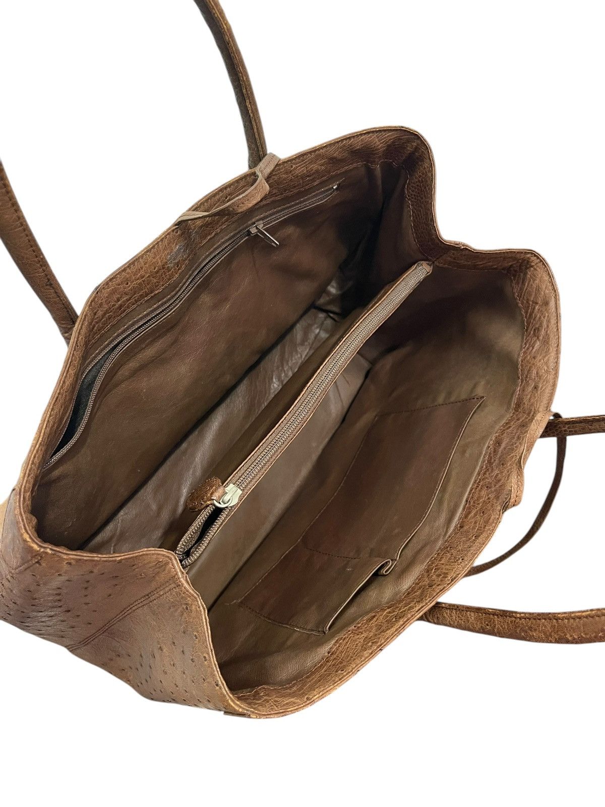 Genuine Leather Full Leather Ostritch Patina Vtg Unknown Tote Bag 2🟩0 Size ONE SIZE - 19 Thumbnail