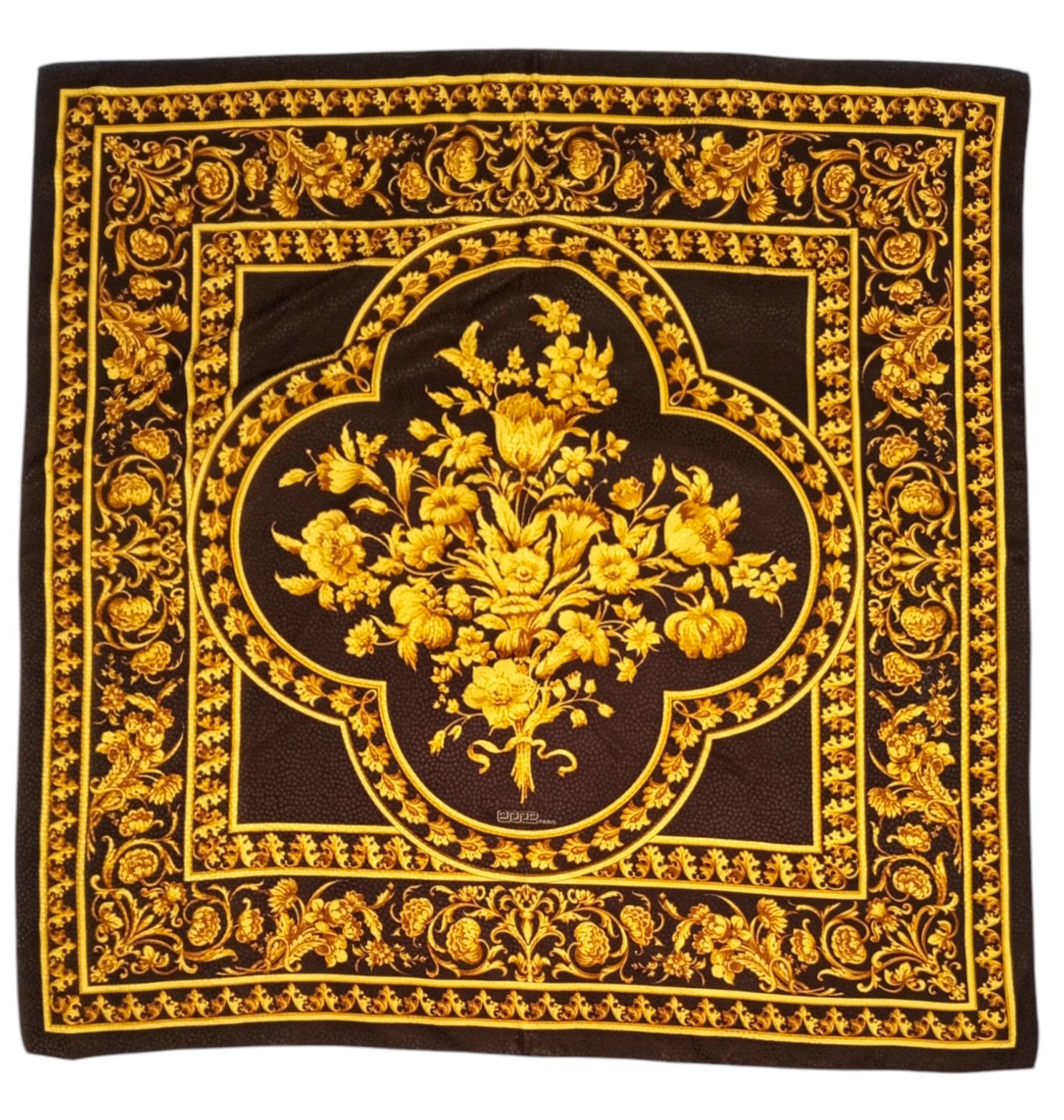Other ERRE PARIS Victorian Baroque Floral Foliage Gold Silk Scarf Size ONE SIZE - 1 Thumbnail