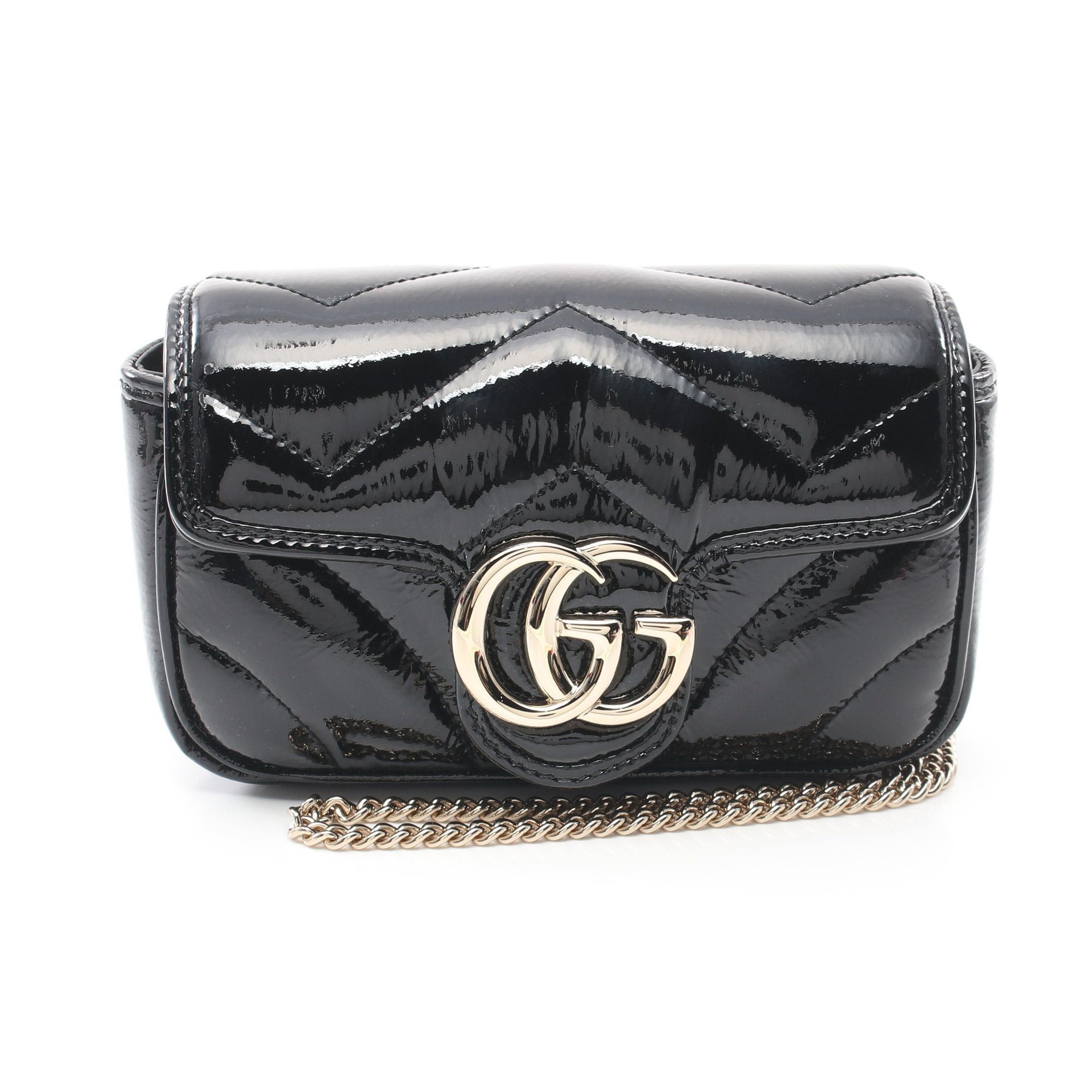 Gucci Gg Marmont Super Mini Bag Chain Shoulder Leather Black