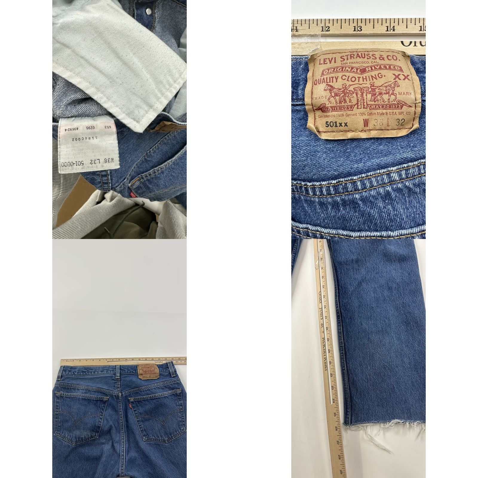 Levi's VINTAGE Levi’s 501 Jeans Mens 34 x 26 Blue Distressed Cropped Cut Off USA Bohemian City Festival Grunge Hipster Straight Size US 34 / EU 50 - 8 Thumbnail