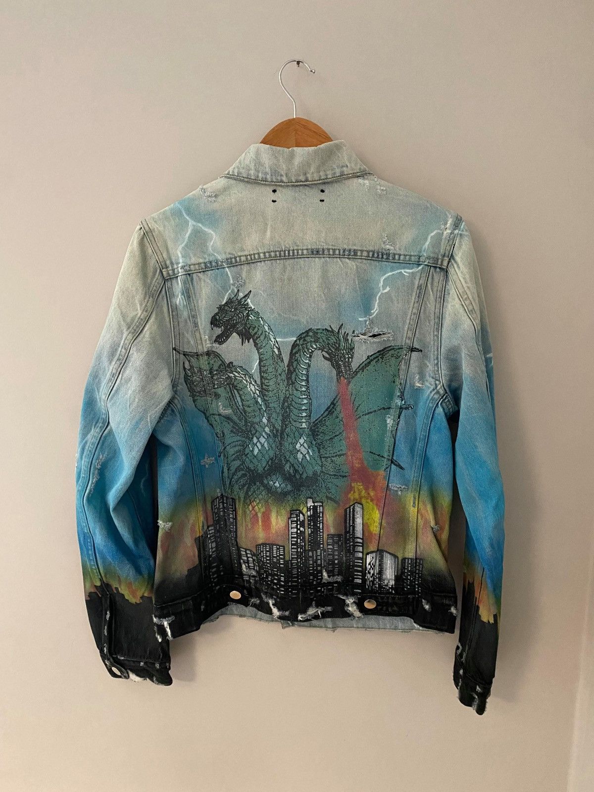 Amiri Amiri Distressed Denim Bomber Jacket Dragons Size US M / EU 48-50 / 2 - 1 Thumbnail