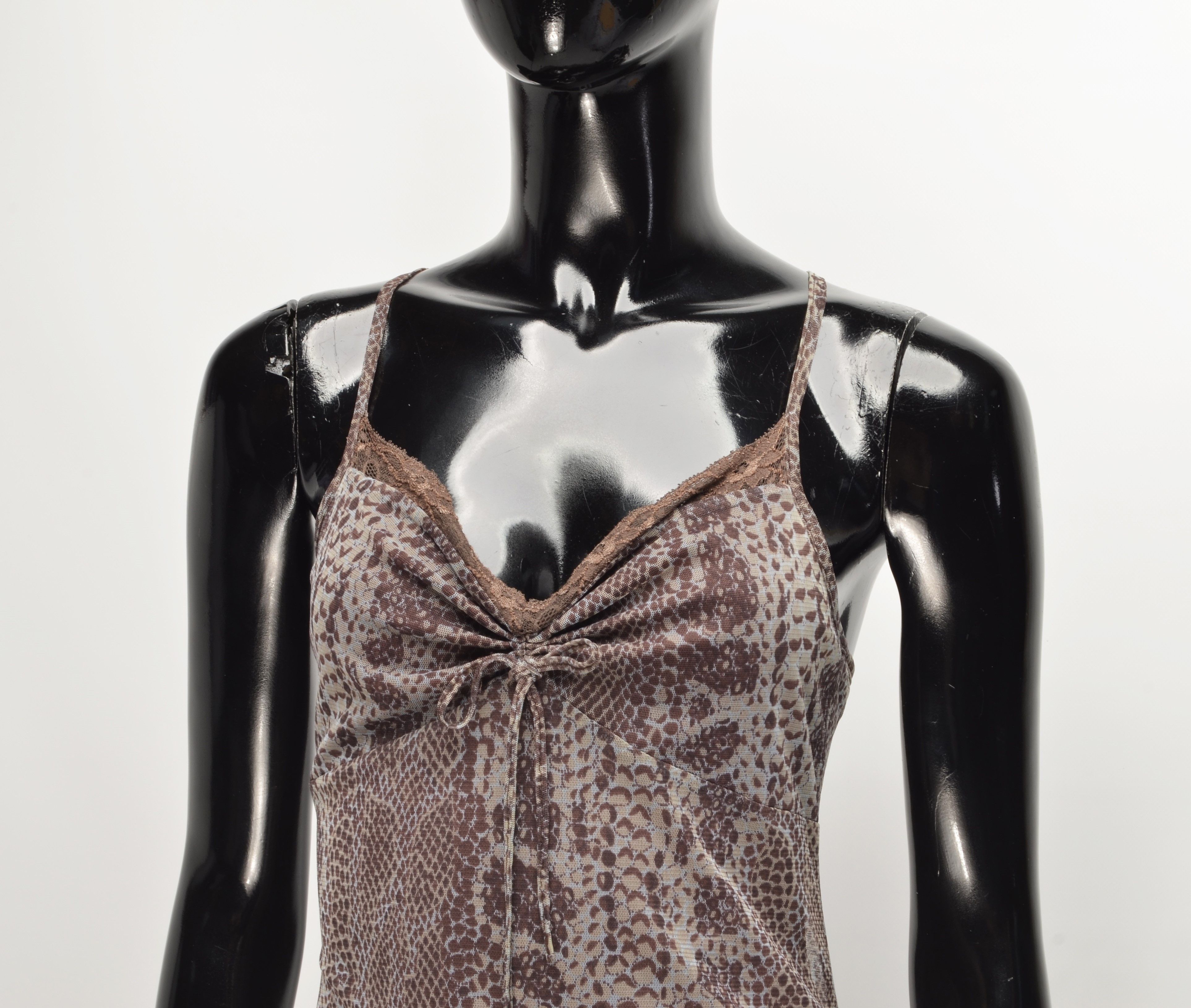 Vintage Vintage NAF NAF Snakeskin Print Y2K Mesh Slip Dress Size S / US 4 / IT 40 - 2 Thumbnail