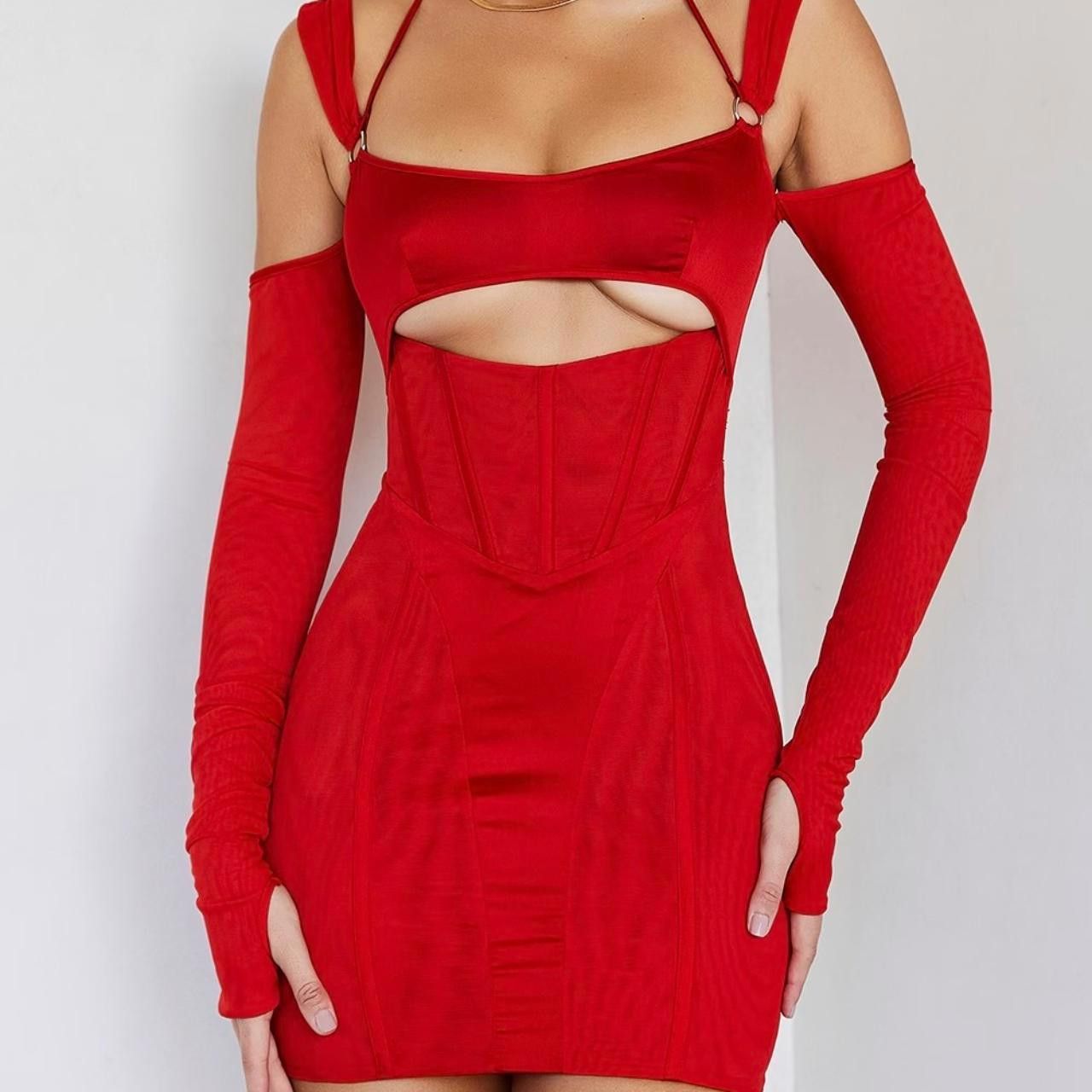 Designer red cutout mini dress Size XS / US 0-2 / IT 36-38 - 1 Thumbnail