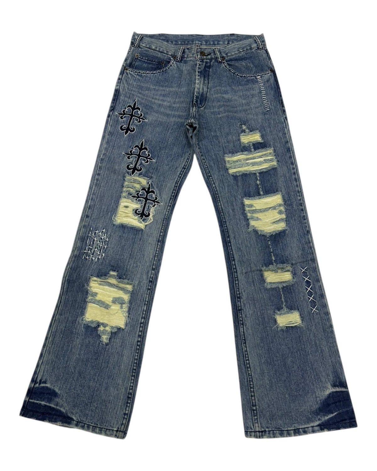 Yasuyuki Ishii × Yoshiyuki Konishi YOSHIYUKI KONISHI CROSS FLARE DENIM CUSTOM JEANS Size US 30 / EU 46 - 2 Thumbnail