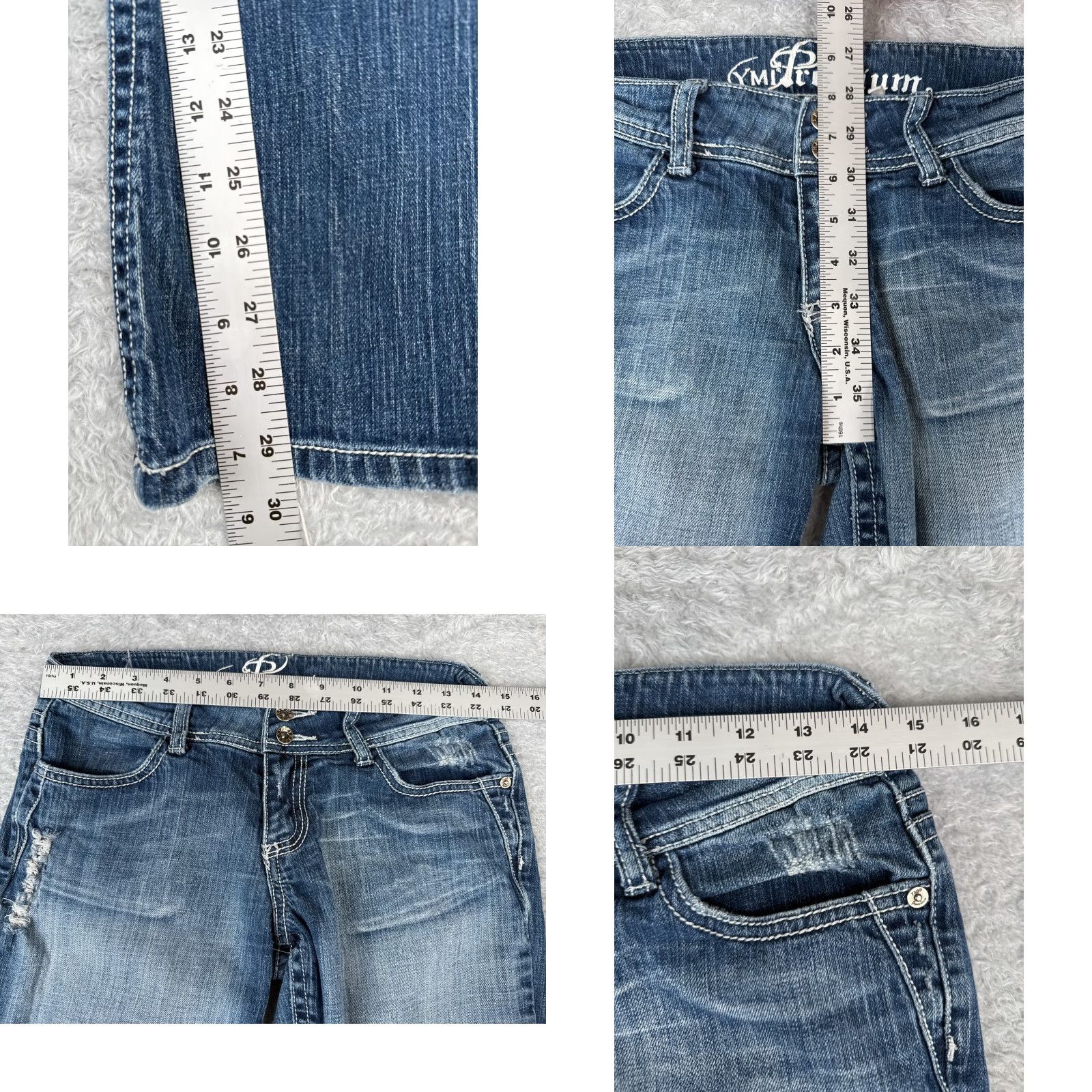 Vintage VINTAGE YMI Jeans Womens Bootcut Denim Pants 27x30 Low Rise Distressed Stretch Cotton 80s Size 25" / US 0 / IT 36 - 8 Thumbnail