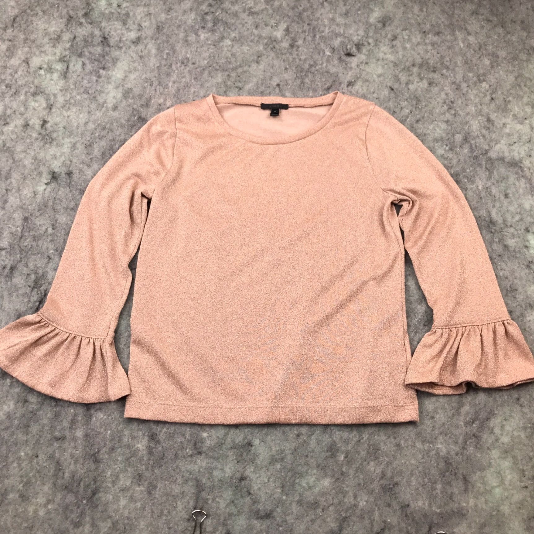 J.Crew J.CREW Shirt Womens Medium Metallic Copper Round Neck Long Sleeve Cuffs Knit Polyester Viscose Bodice Basic All Seasons Fall Spring Summer Winter Size M / US 6-8 / IT 42-44 - 2 Thumbnail