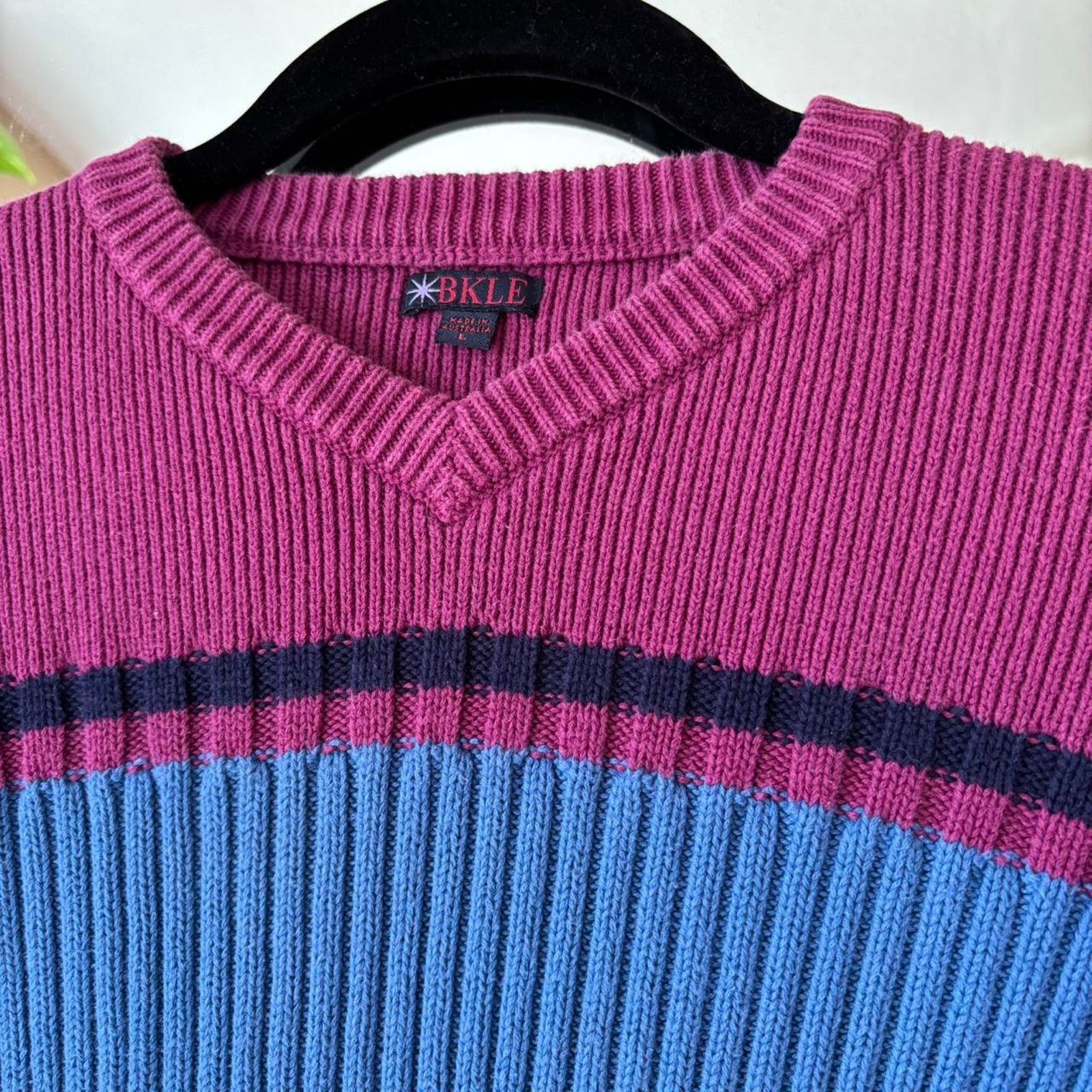 Vintage Vintage BKLE 90s Stripe Ribbed V-Neck Sweater Large Y2K Size L / US 10 / IT 46 - 4 Thumbnail