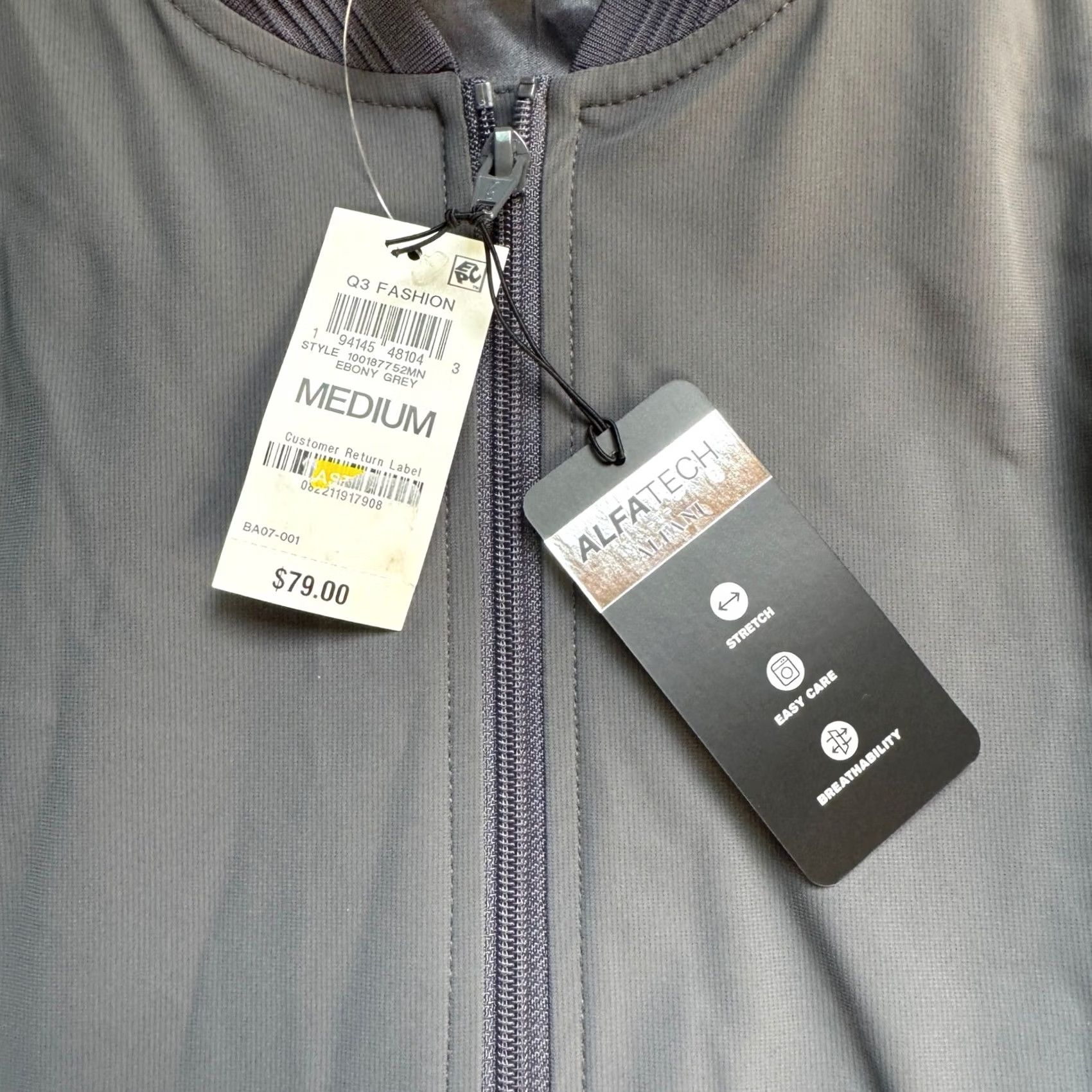 Alfani Alfani Alfatech Bomber Vest Mens M Ebony Grey Full Zip Stretch Size US M / EU 48-50 / 2 - 3 Thumbnail