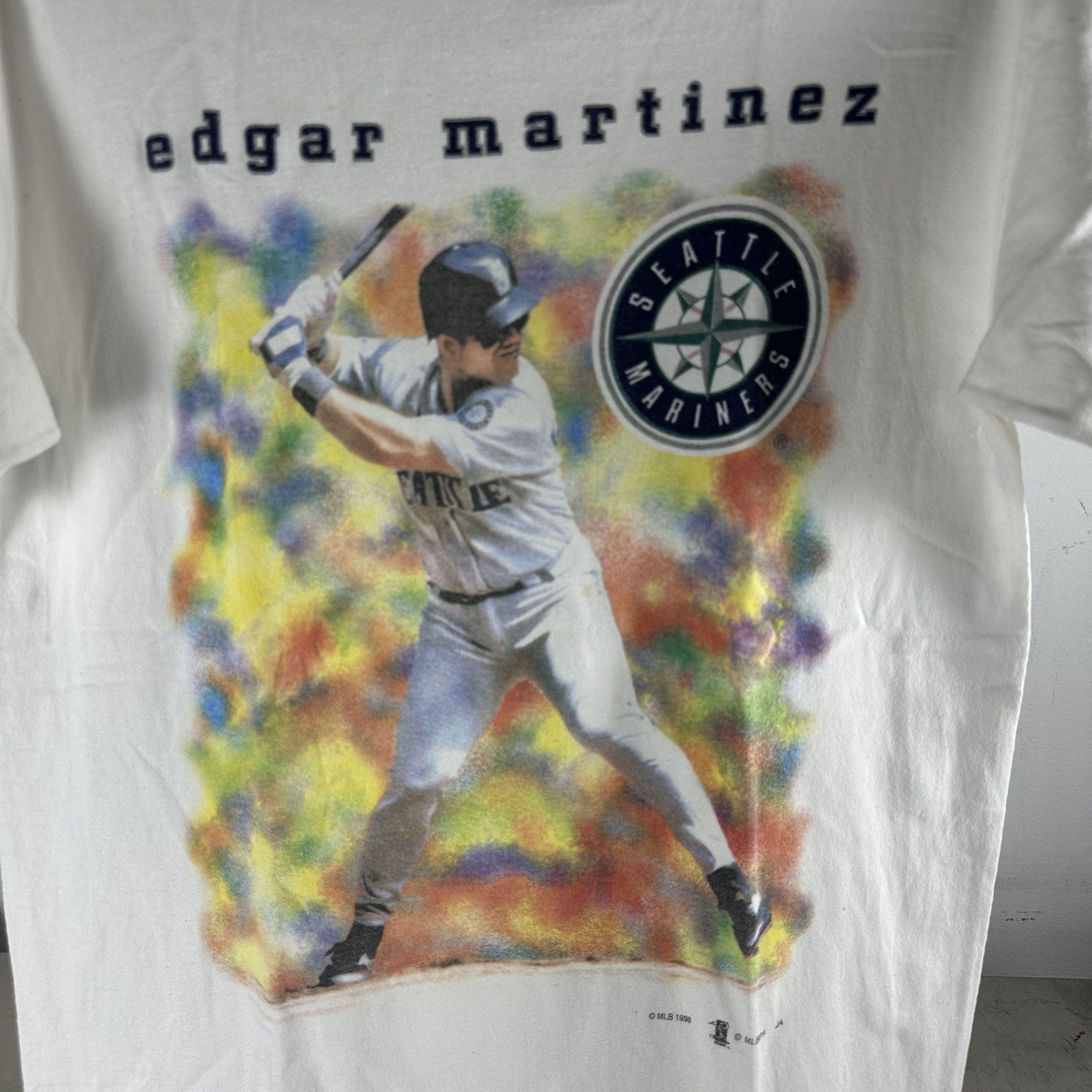 Vintage 1998 Edgar Martinez Seattle Mariners MLB Graphic T-shirt Size US M / EU 48-50 / 2 - 2 Thumbnail