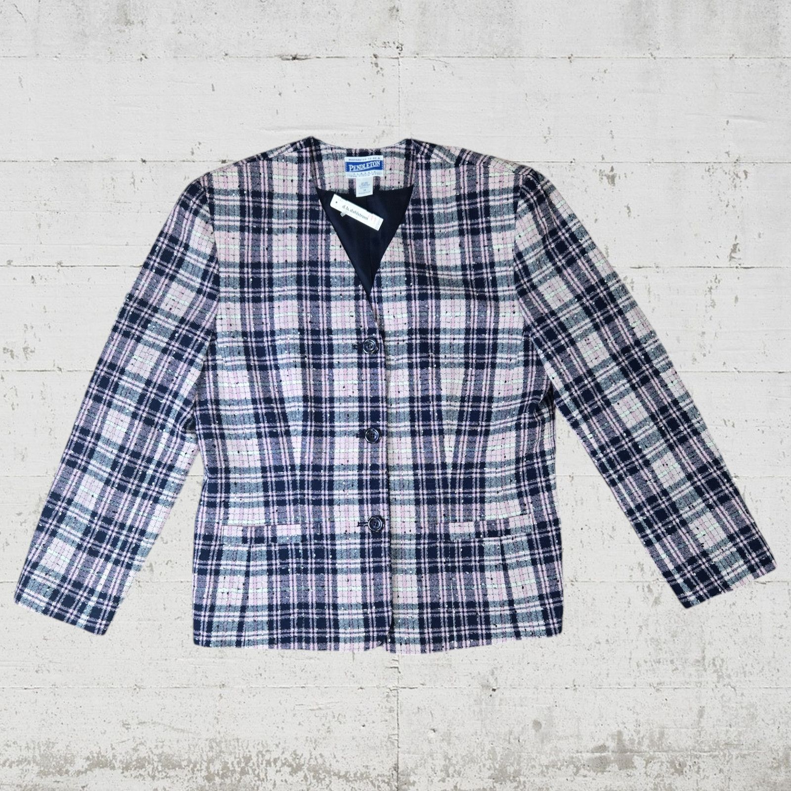 Pendleton Vintage 90s Pendleton Pink Plaid Wool Tweed Blazer Deadstock Size XL / US 12-14 / IT 48-50 - 2 Thumbnail