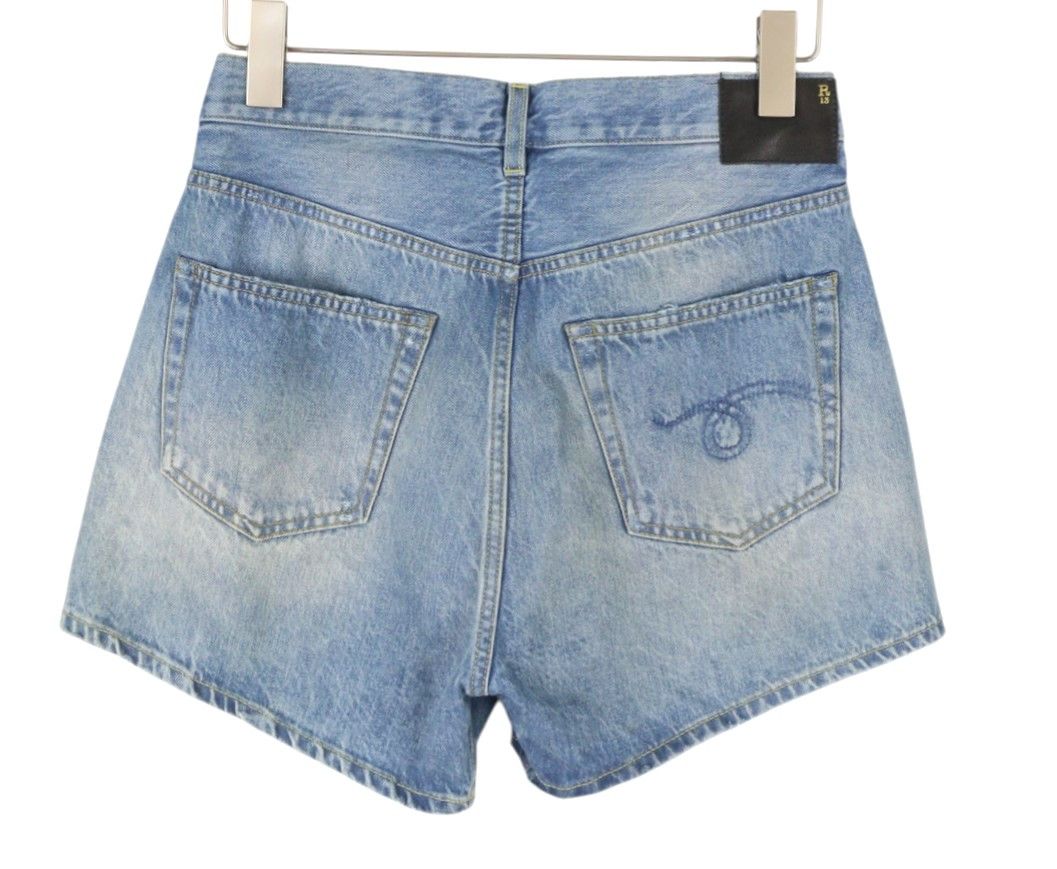 R13 CROSS OVER 25 Bain Blue Asymmetric Button Shorts 89412 Size 25" / US 0 / IT 36 - 4 Thumbnail