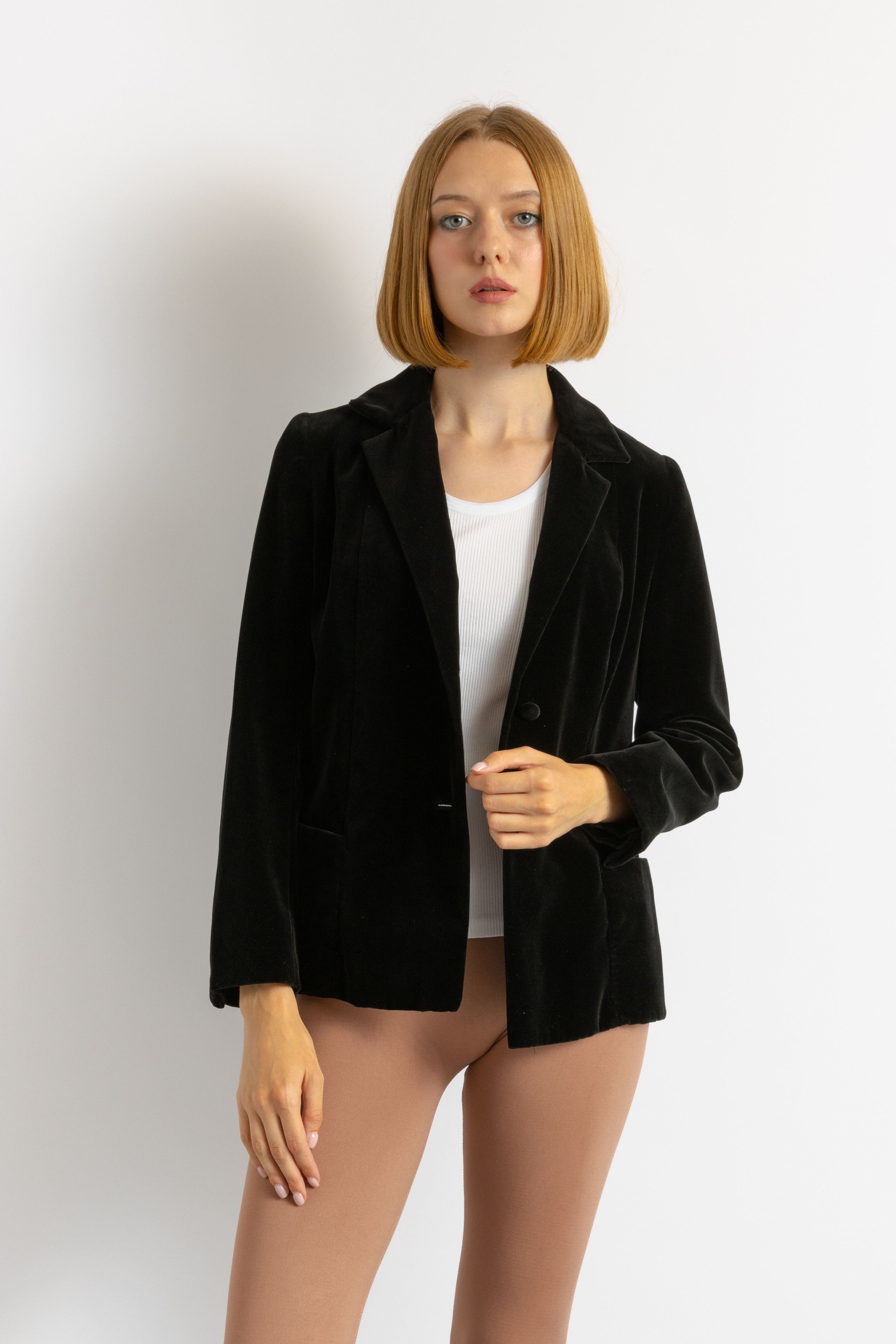 Vintage Vintage Velour Black Woman Spring Blazer 7780 Size S / US 4 / IT 40 - 1 Thumbnail