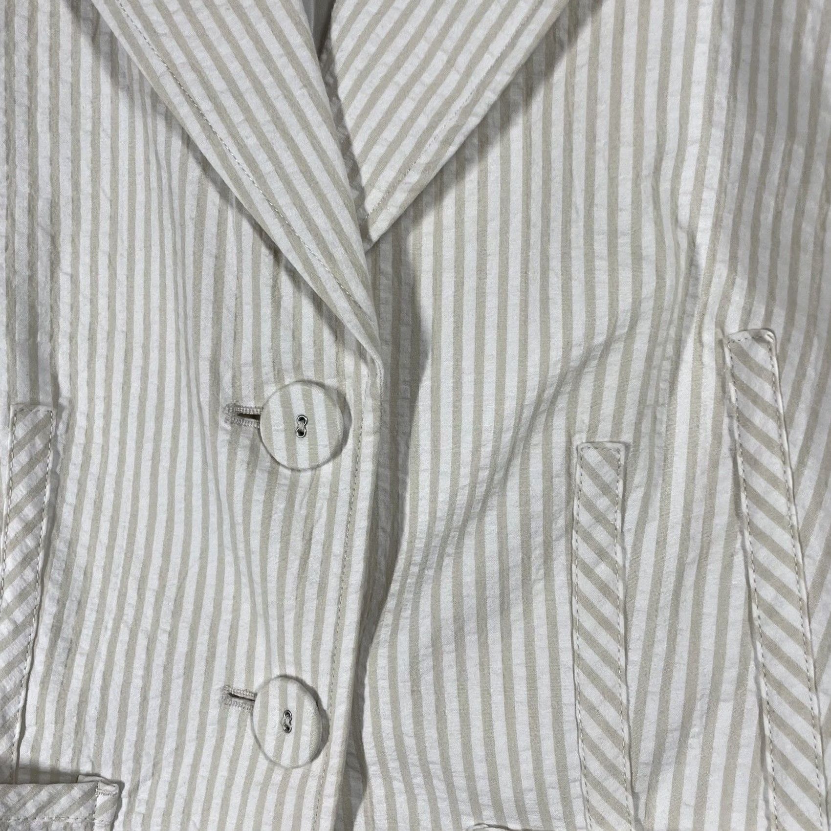 Vintage Sigrid Olsen Blazer Jacket Womens Petite 6 Seersucker Striped Summer Ivory Long Sleeve Seamless Size M / US 6-8 / IT 42-44 - 4 Thumbnail