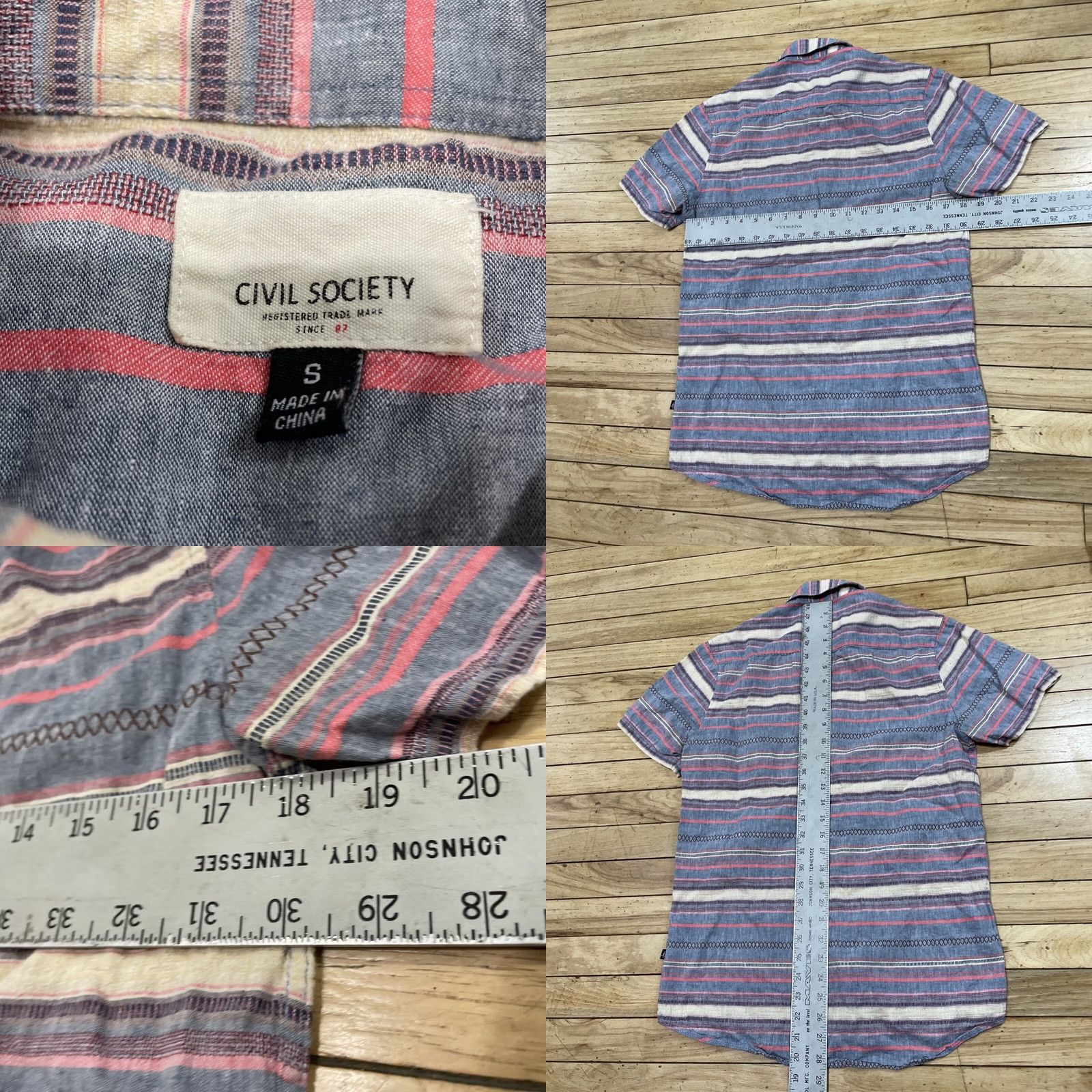 Pinko Civil Society Button Up Shirt Men S Aztec Tribal Stripe Pink Blue Aquaberry Size US S / EU 44-46 / 1 - 8 Thumbnail