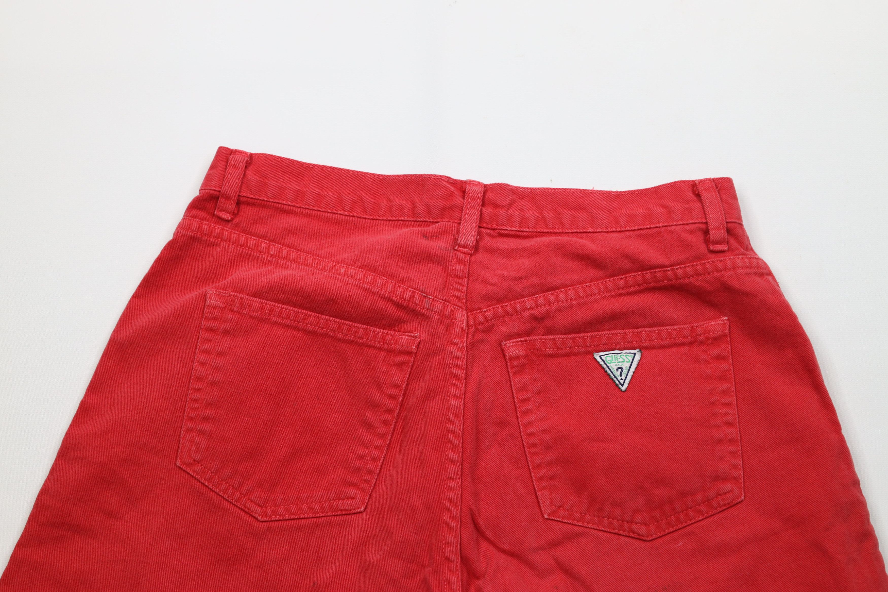 Guess Vintage 90s Guess Spell Out Denim Jean Shorts Red Cotton USA Size US 31 - 8 Thumbnail