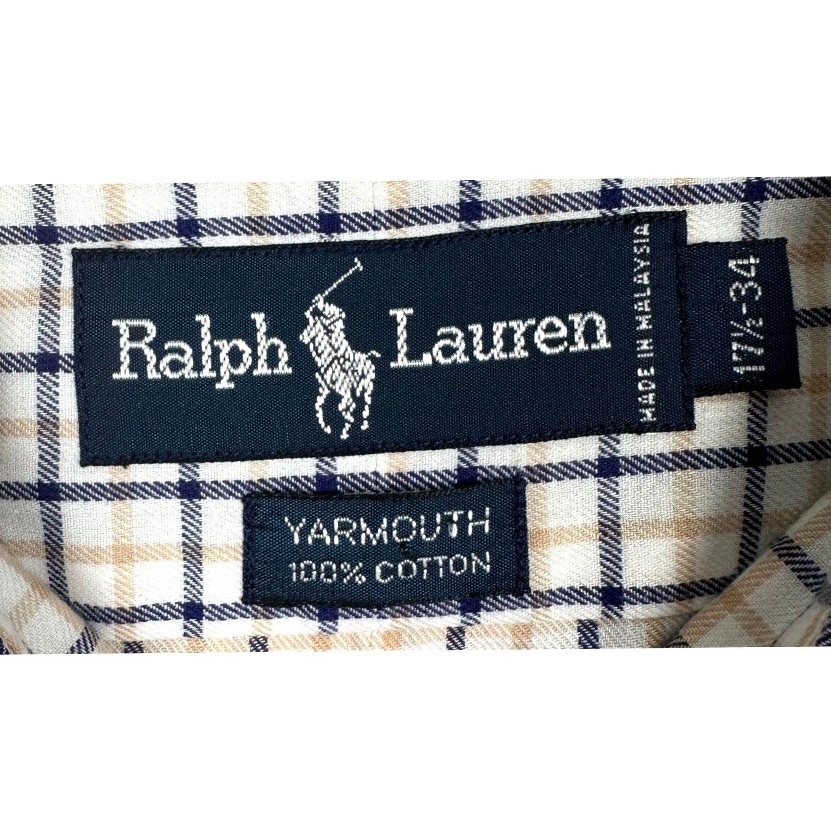 Ralph Lauren Ralph Lauren Yarmouth Button Down Shirt Mens Blue Tan Check Pony Dress 17.5-34 Size 48R - 4 Thumbnail