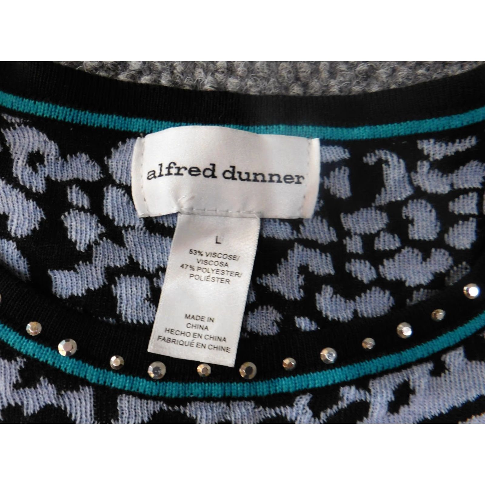 Vintage Alfred Dunner Sweater Womens Pullover L Blue Geometric Raglan Sleeve Crew Neck Modern American Knit Geometric Pattern Casual Size L / US 10 / IT 46 - 5 Thumbnail