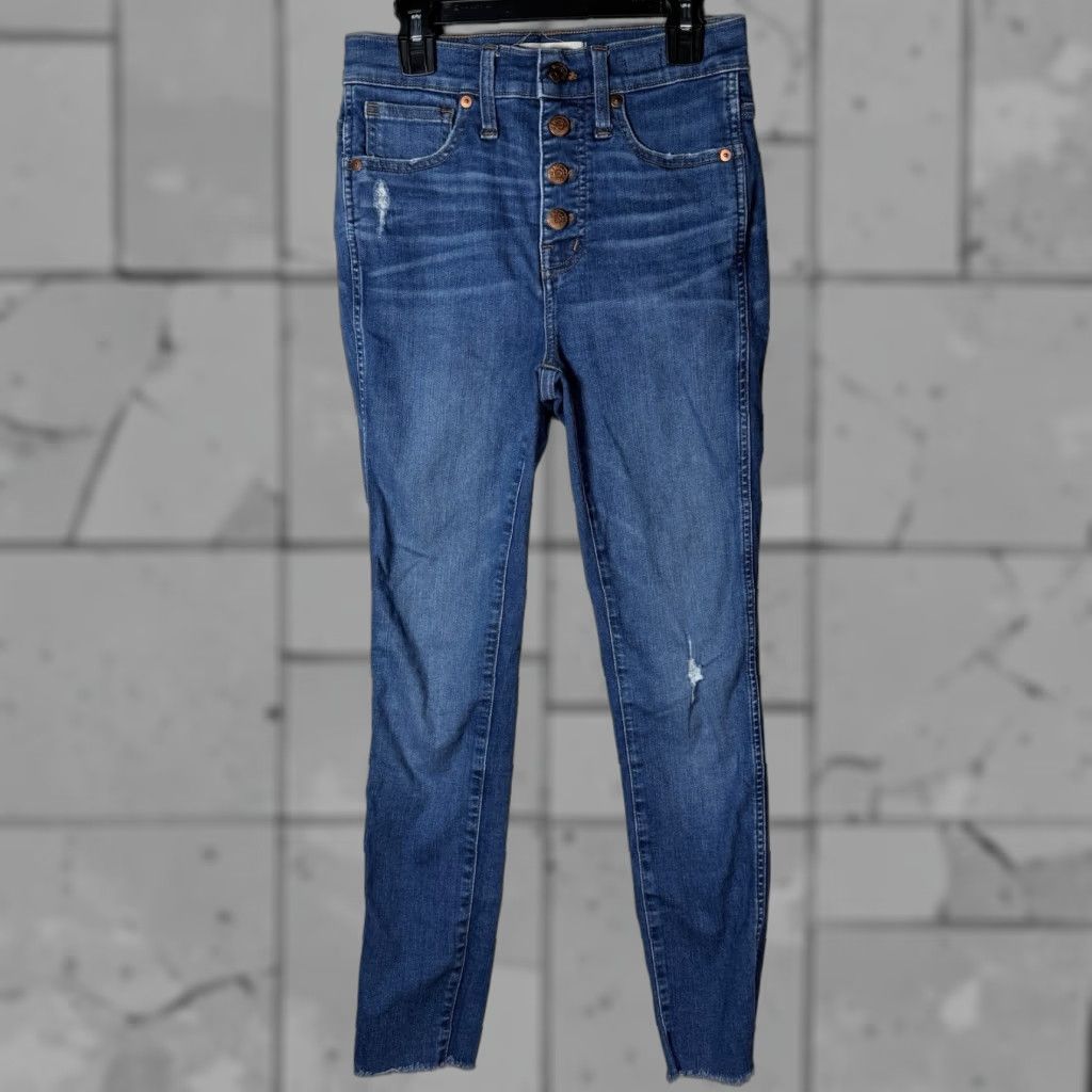 Madewell MADWELL Distressed Blue Skinny Jeans Womens Size 25 Regular High Rise Size 42" / US 20 - 1 Thumbnail