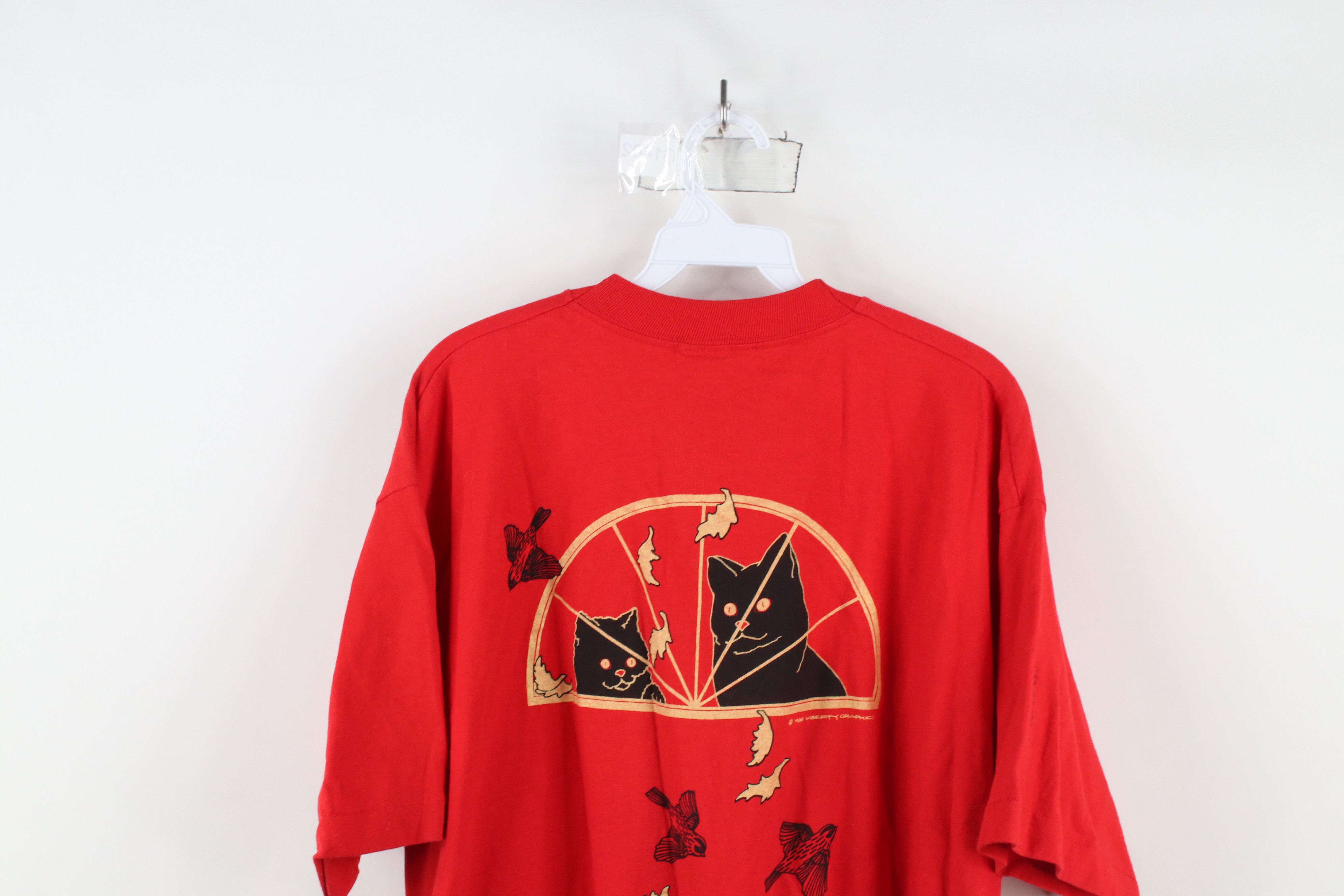 Vintage Vintage 90s Streetwear Black Cat Kitten Window T-Shirt USA Size XL / US 12-14 / IT 48-50 - 13 Thumbnail