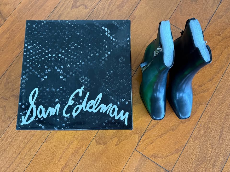 Sam Edelman Sam Edelman Carlysle Black Leather Block Heel Silver Zipper Size US 5 / IT 35 - 6 Thumbnail